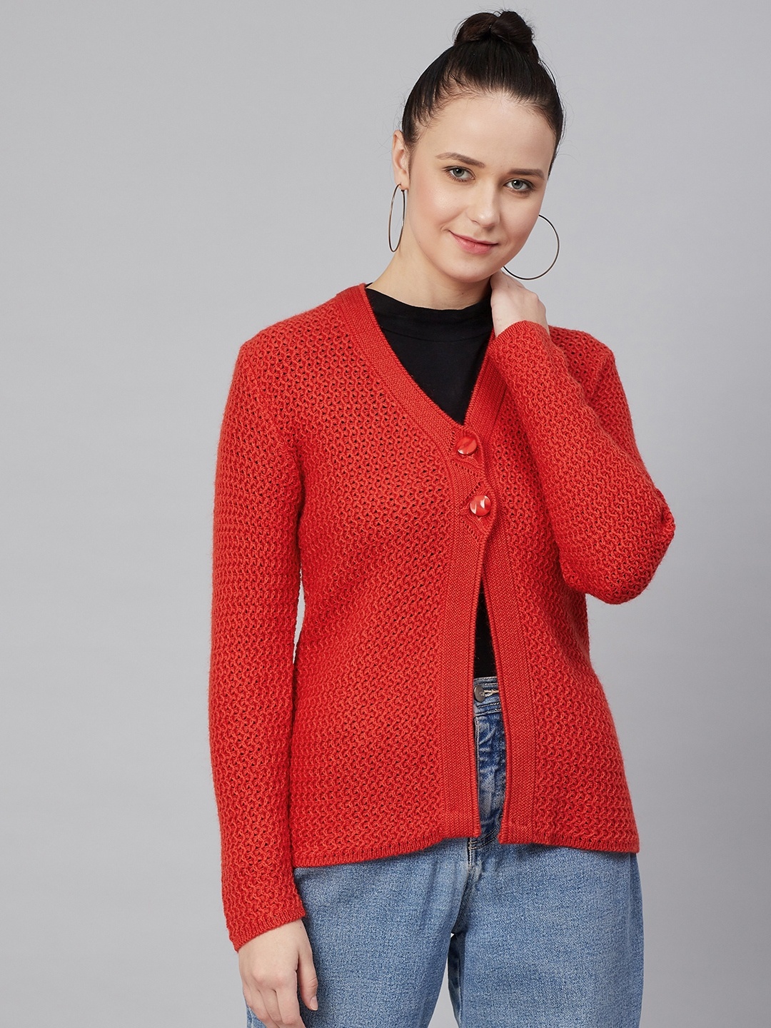 

Cayman Women Red Open Knit Cardigan