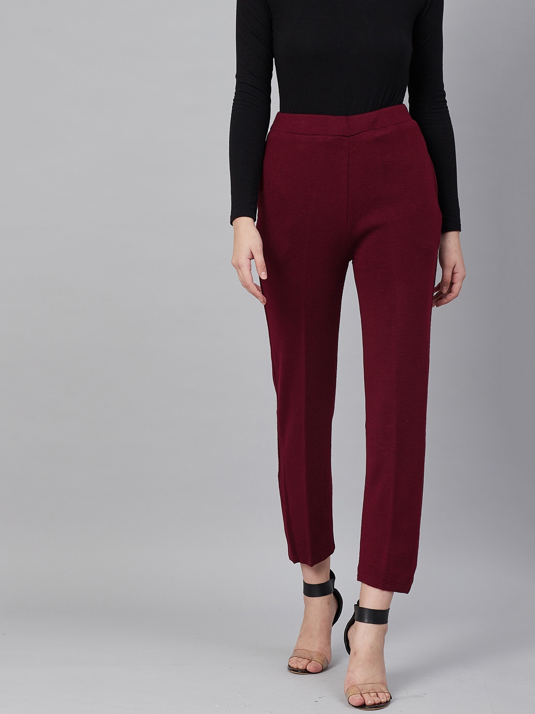 

Cayman Women Burgundy Cropped Woollen Trousers