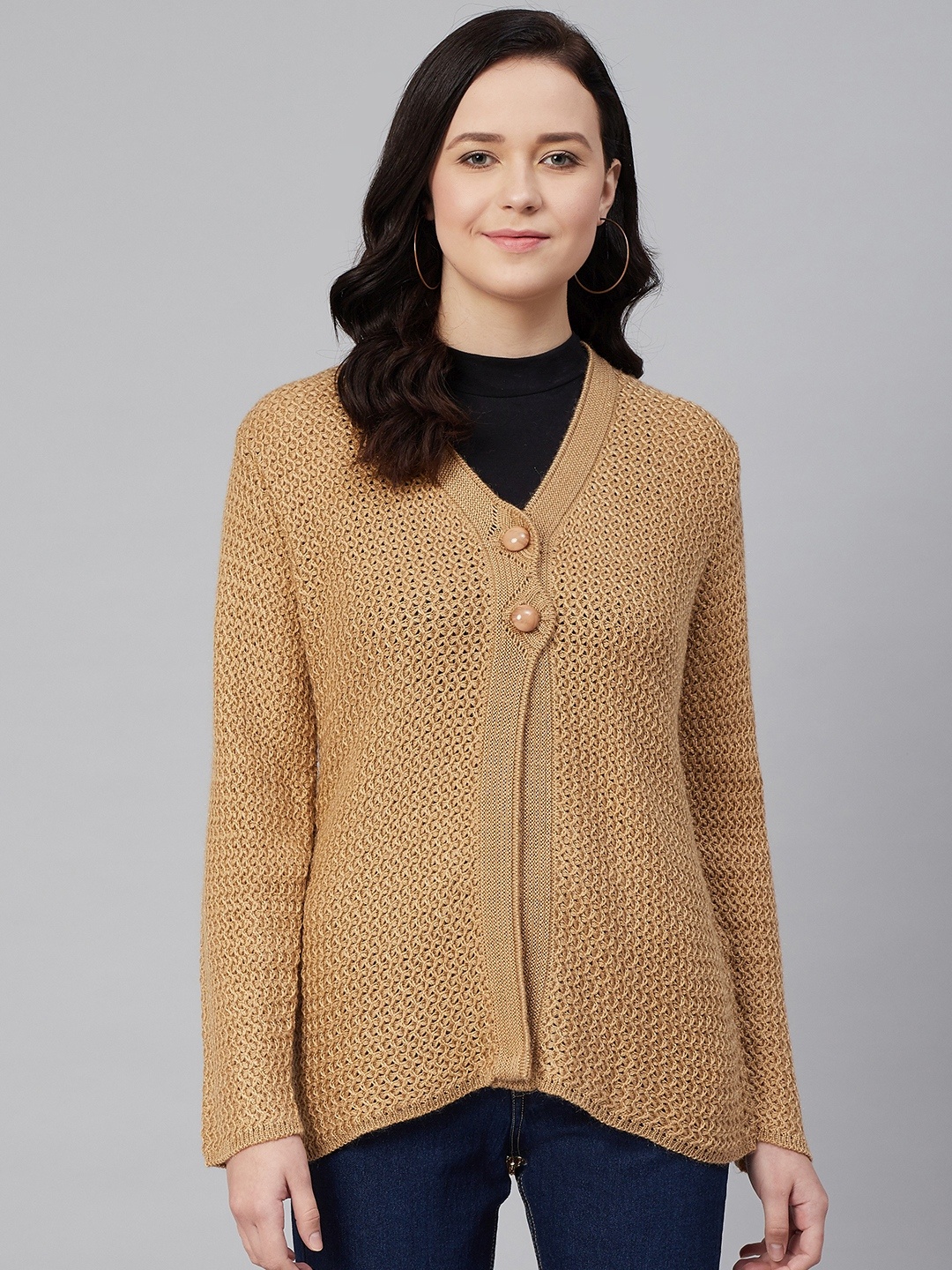 

Cayman Women Beige Self Design Cardigan
