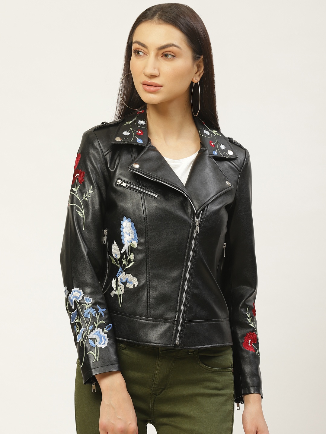 

Leather Retail Women Black Solid Lightweight Biker Jacket