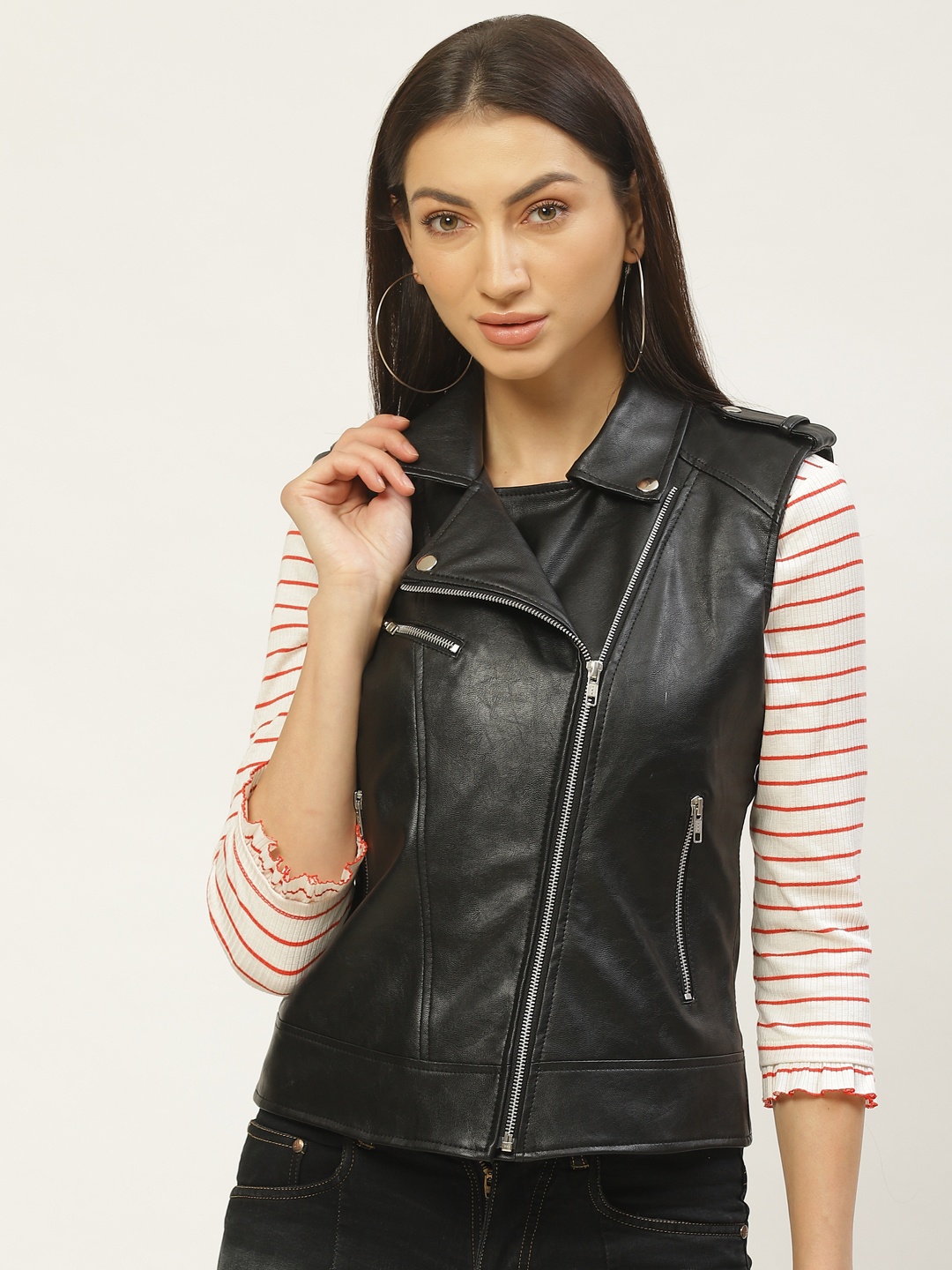 

Leather Retail Women Black Solid Lightweight Biker Jacket
