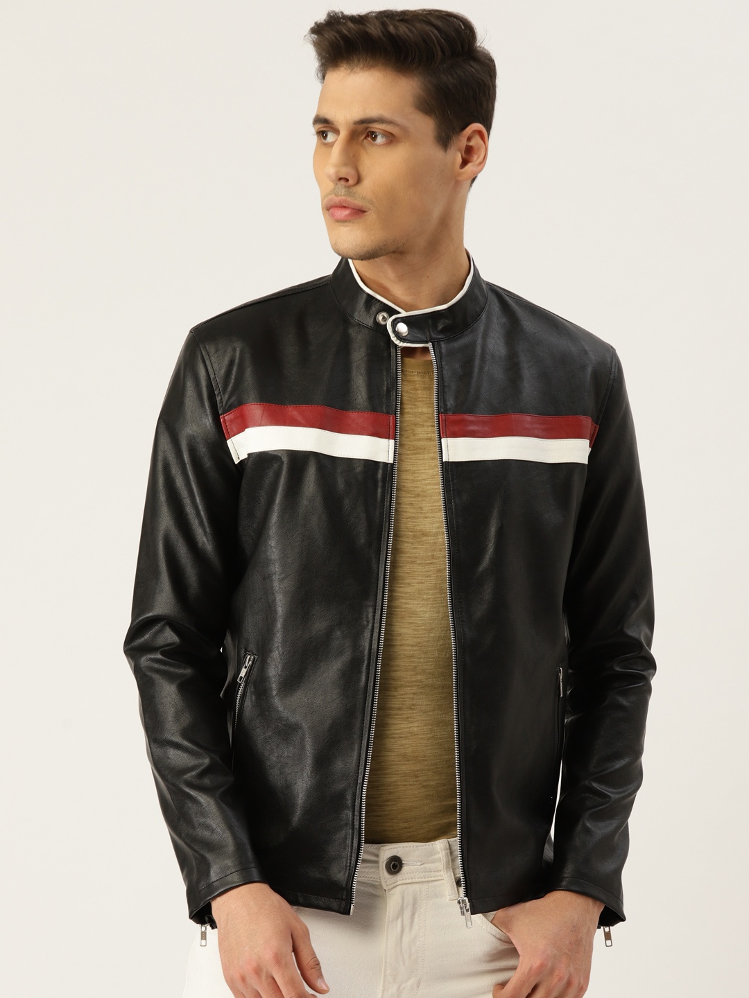 

Leather Retail Men Black Solid Lightweight Biker Jacket
