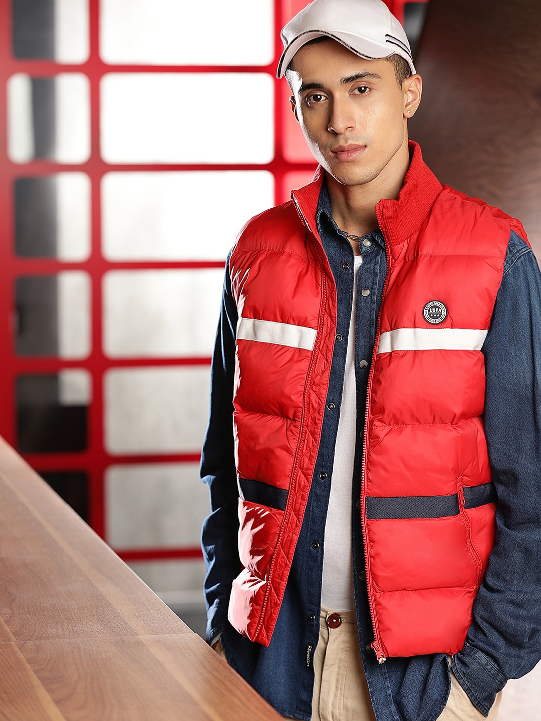 

U.S. Polo Assn. Men Red & White Striped Padded Jacket