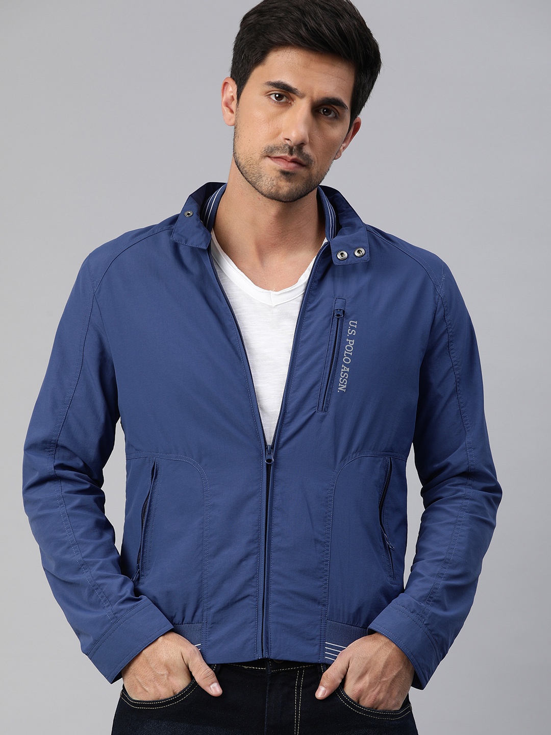 

U.S. Polo Assn. Men Blue Solid Sporty Jacket