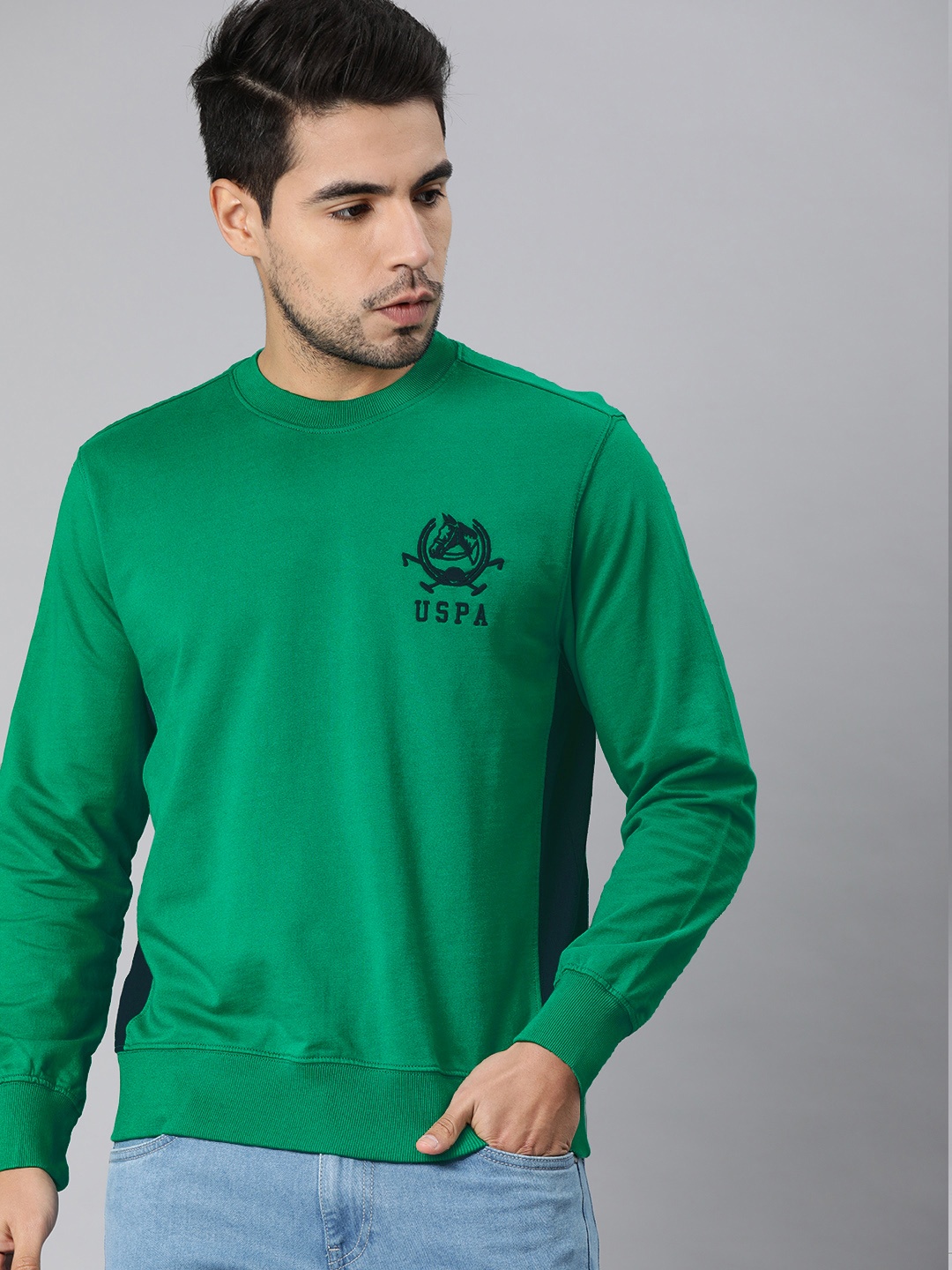 

U.S. Polo Assn. Men Green Solid Pullover Sweatshirt