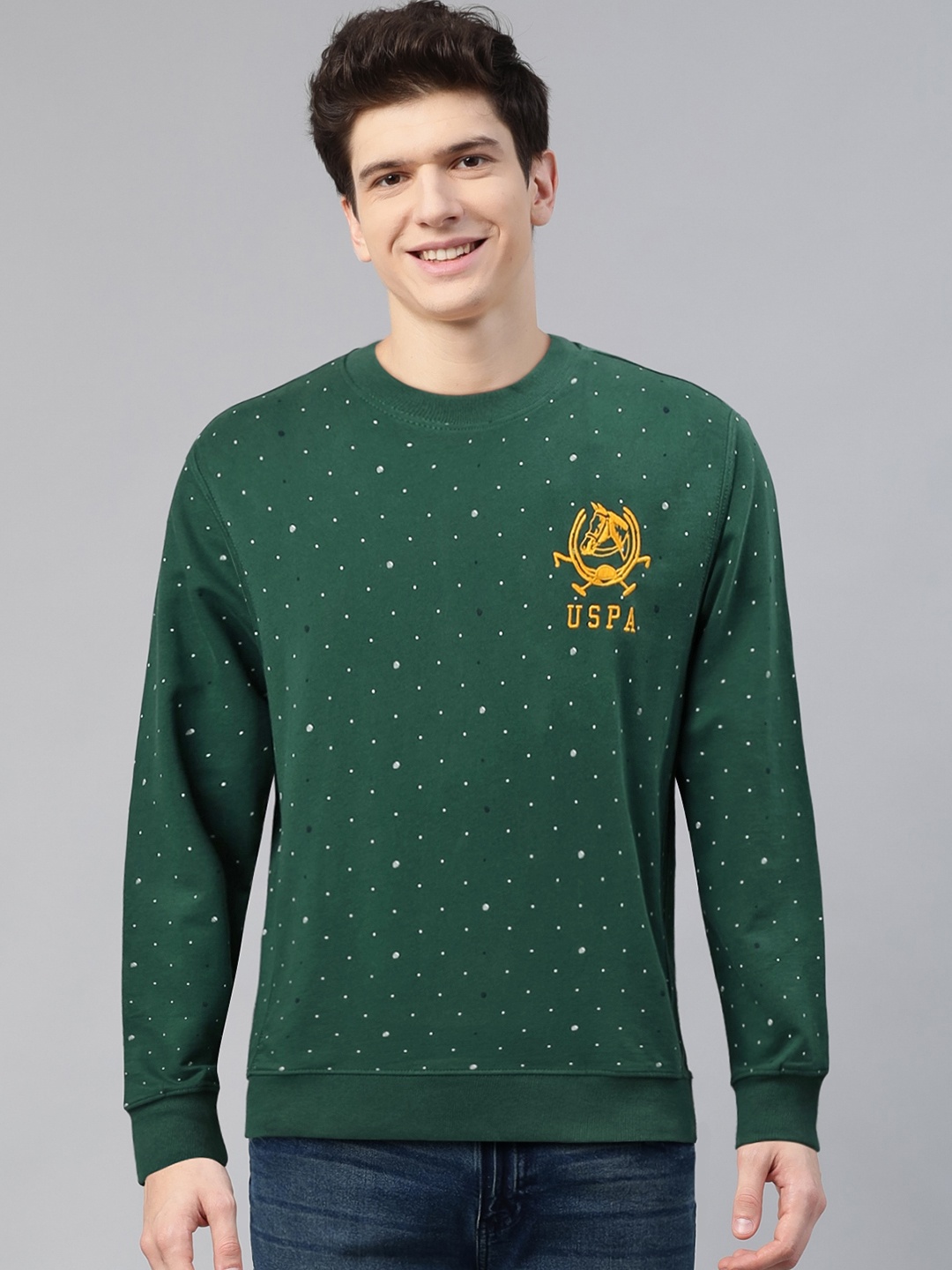

U.S. Polo Assn. Men Green & White Polka Printed Sweatshirt