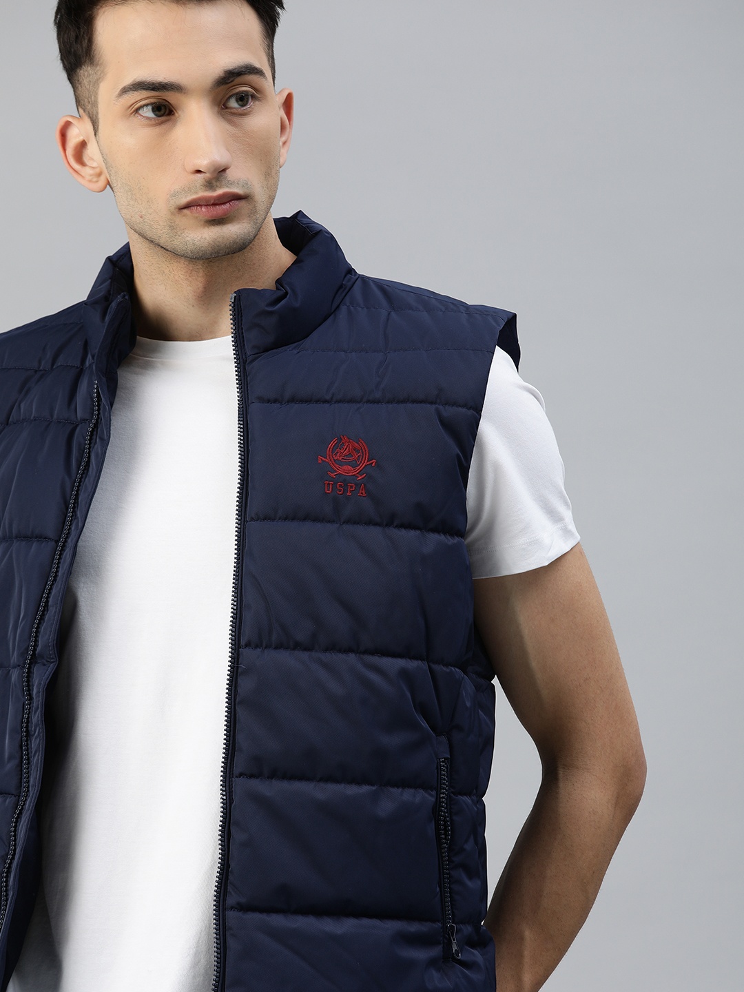 

U.S. Polo Assn. Men Navy Blue Solid A20 Sleeveless Puffer Jacket