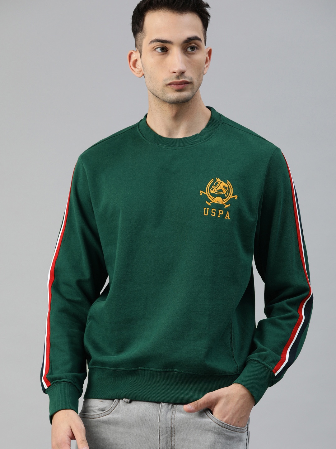 

U.S. Polo Assn. Men Green Solid Sweatshirt