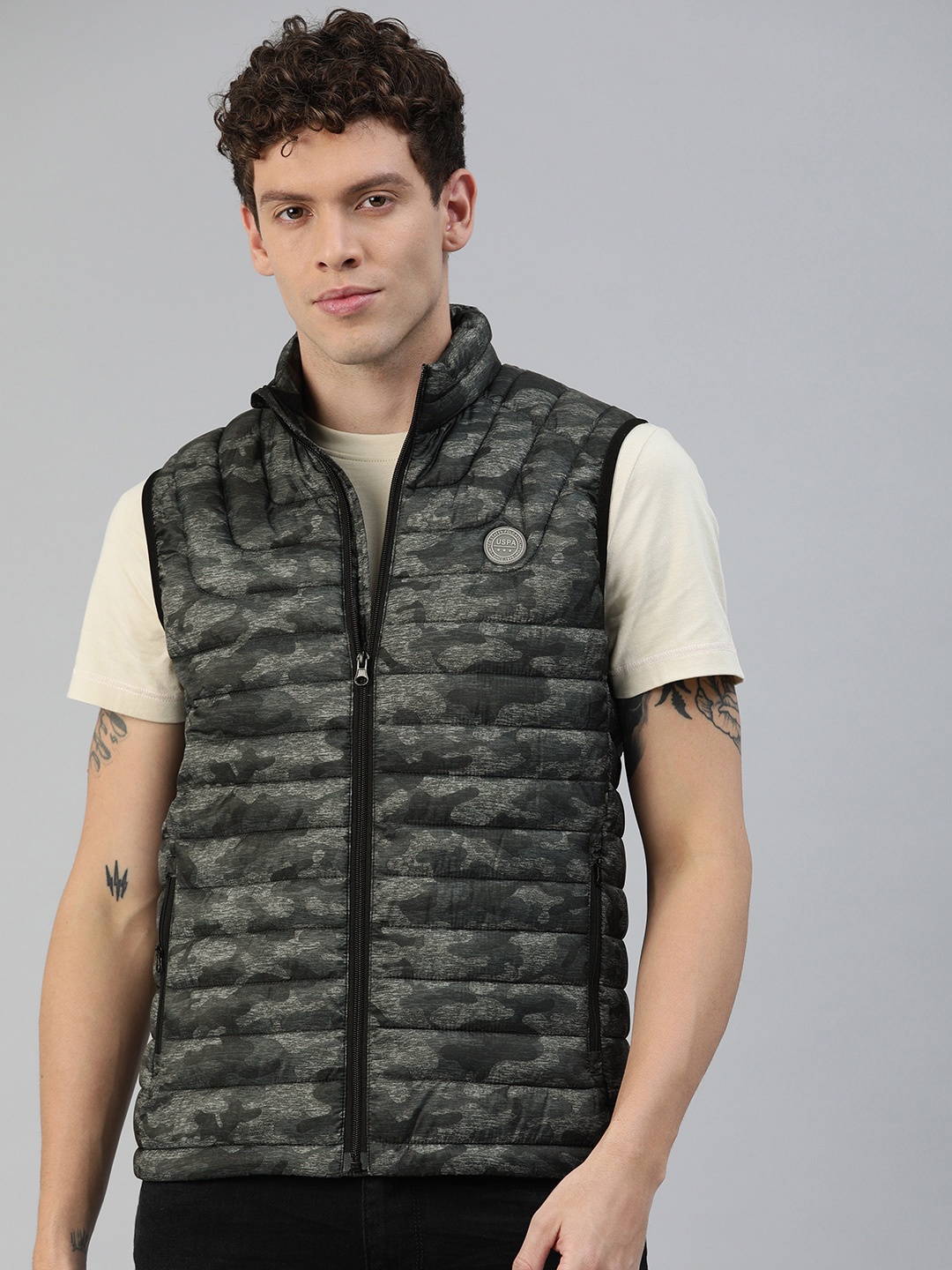 

U.S. Polo Assn. Men Grey Camouflage Printed Puffer Jacket