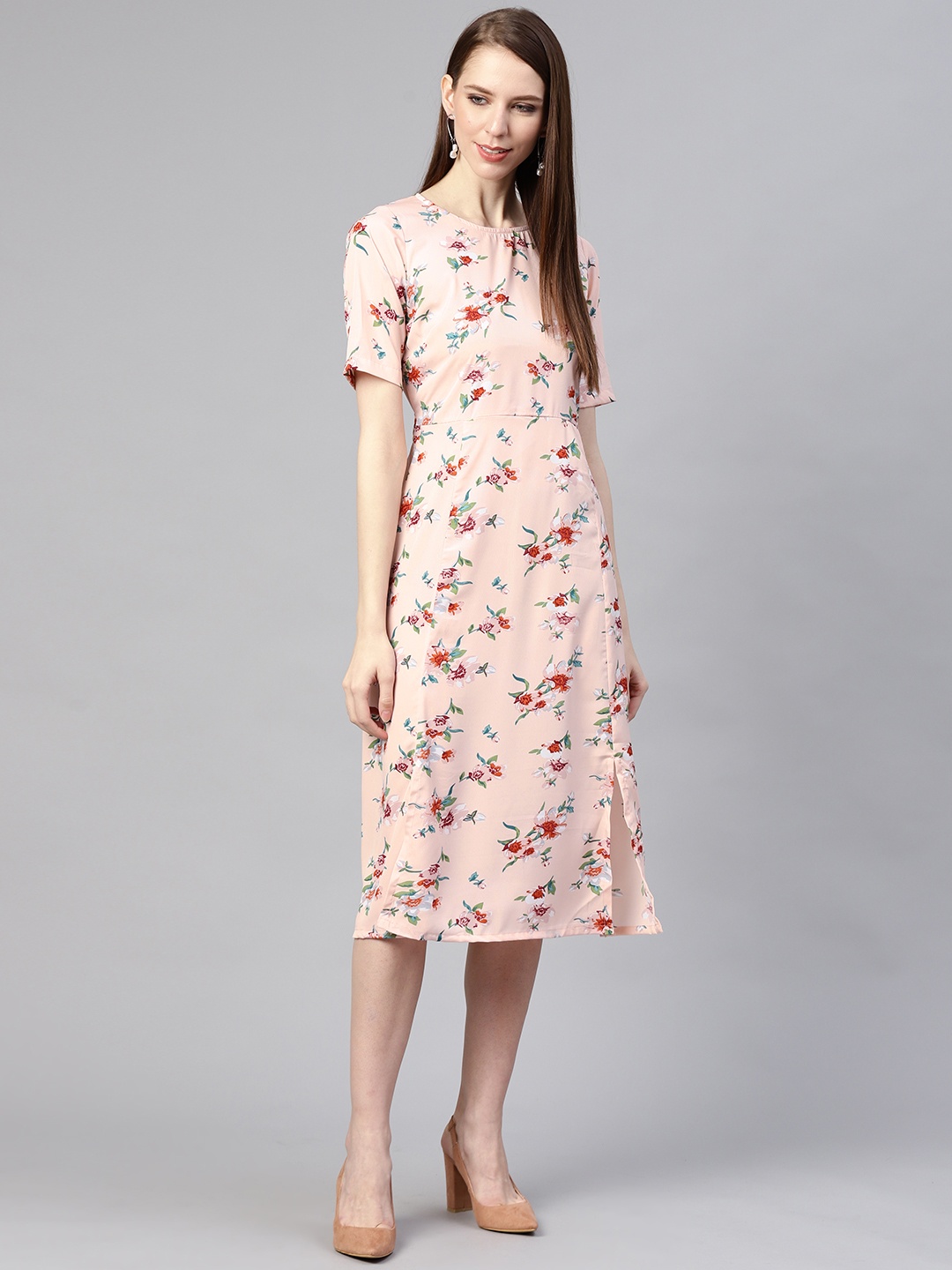 

plusS Women Pink & Red Floral Print Shift Dress