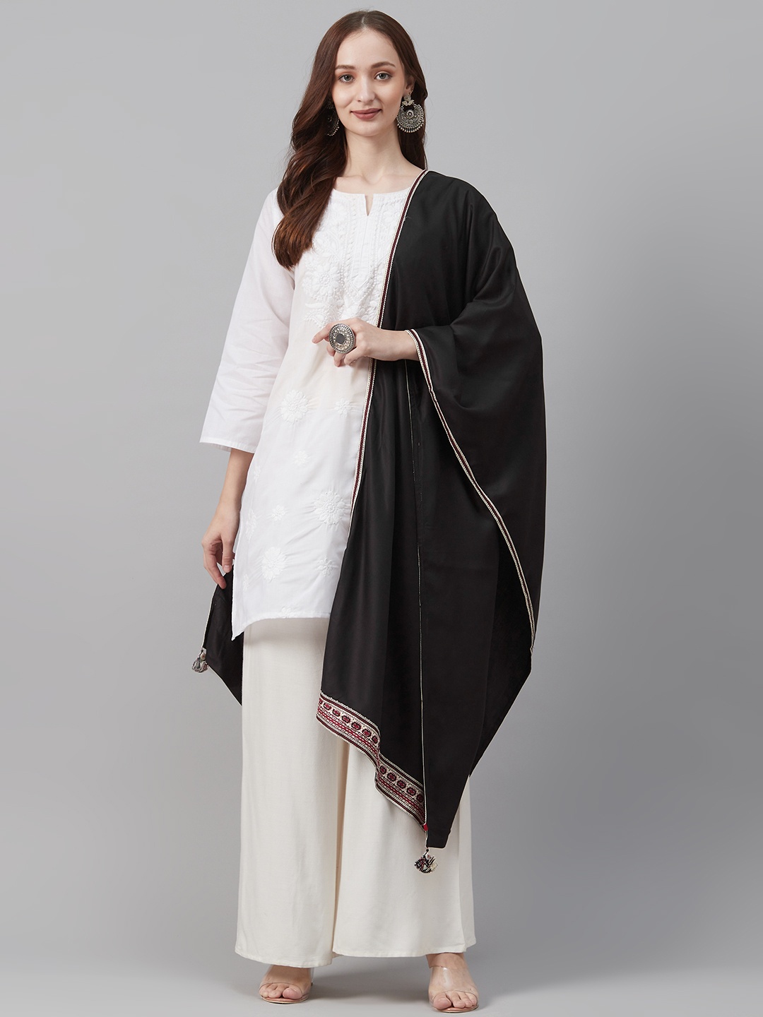 

Biba Black Solid Dupatta