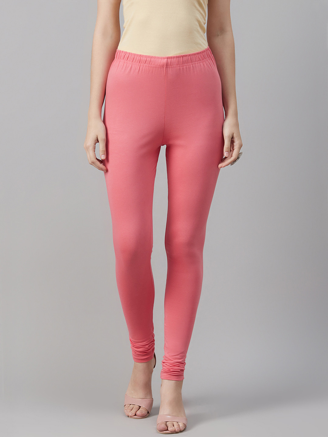 

Biba Women Pink Solid Churidar Length Leggings