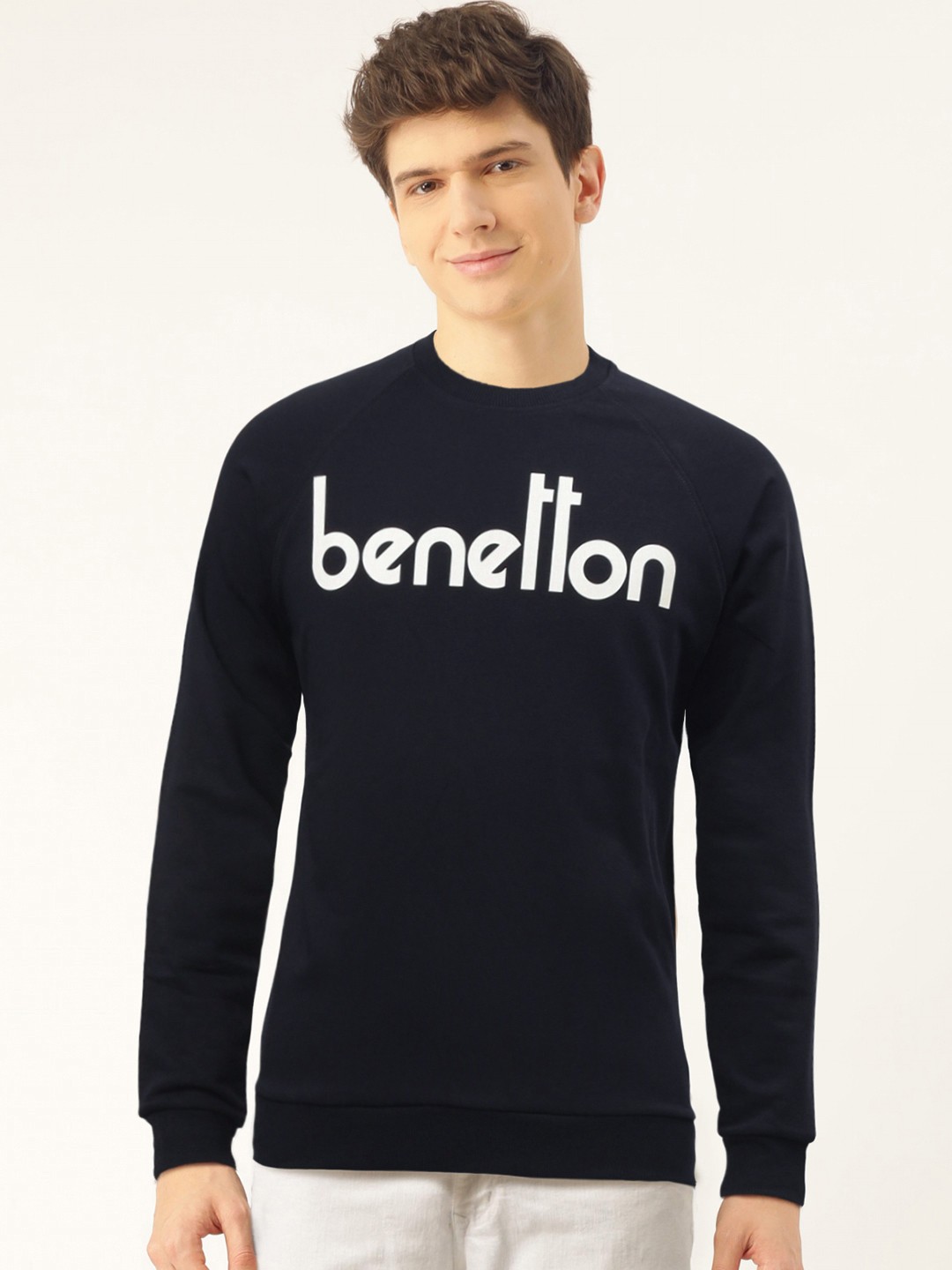 

United Colors of Benetton Men Navy Blue & White Printed Sweatshirt