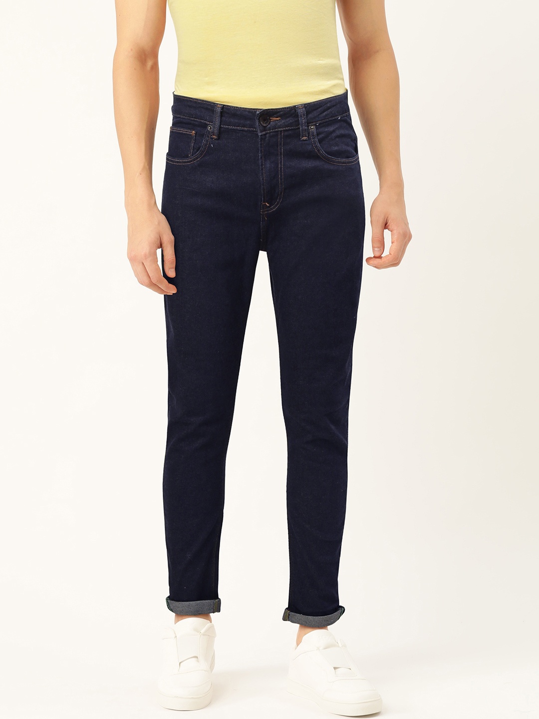 United Colors of Benetton Men Navy Blue Carrot Fit Mid-Rise Clean Look Stretchable Jeans