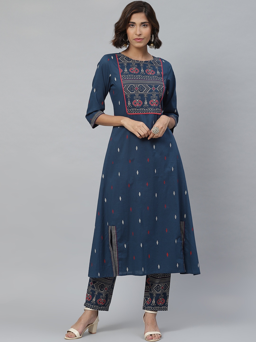 

Yuris Women Navy Blue & Off-White Printed A-Line Kurta