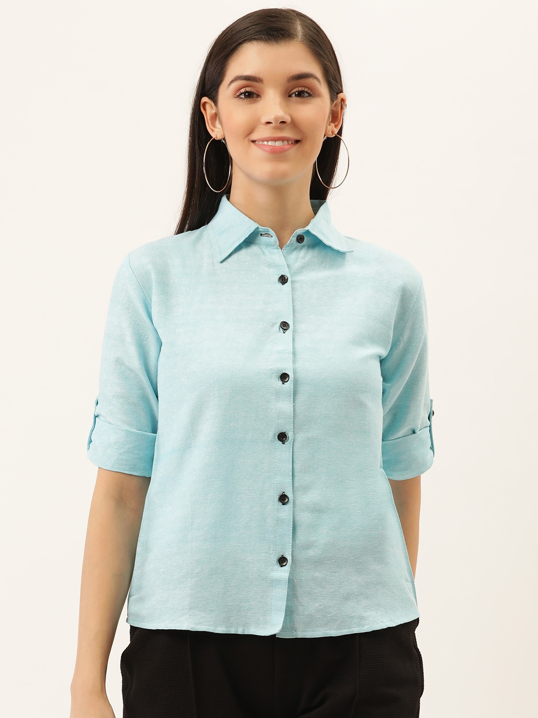 

Darzi Women Blue Regular Fit Solid Formal Shirt