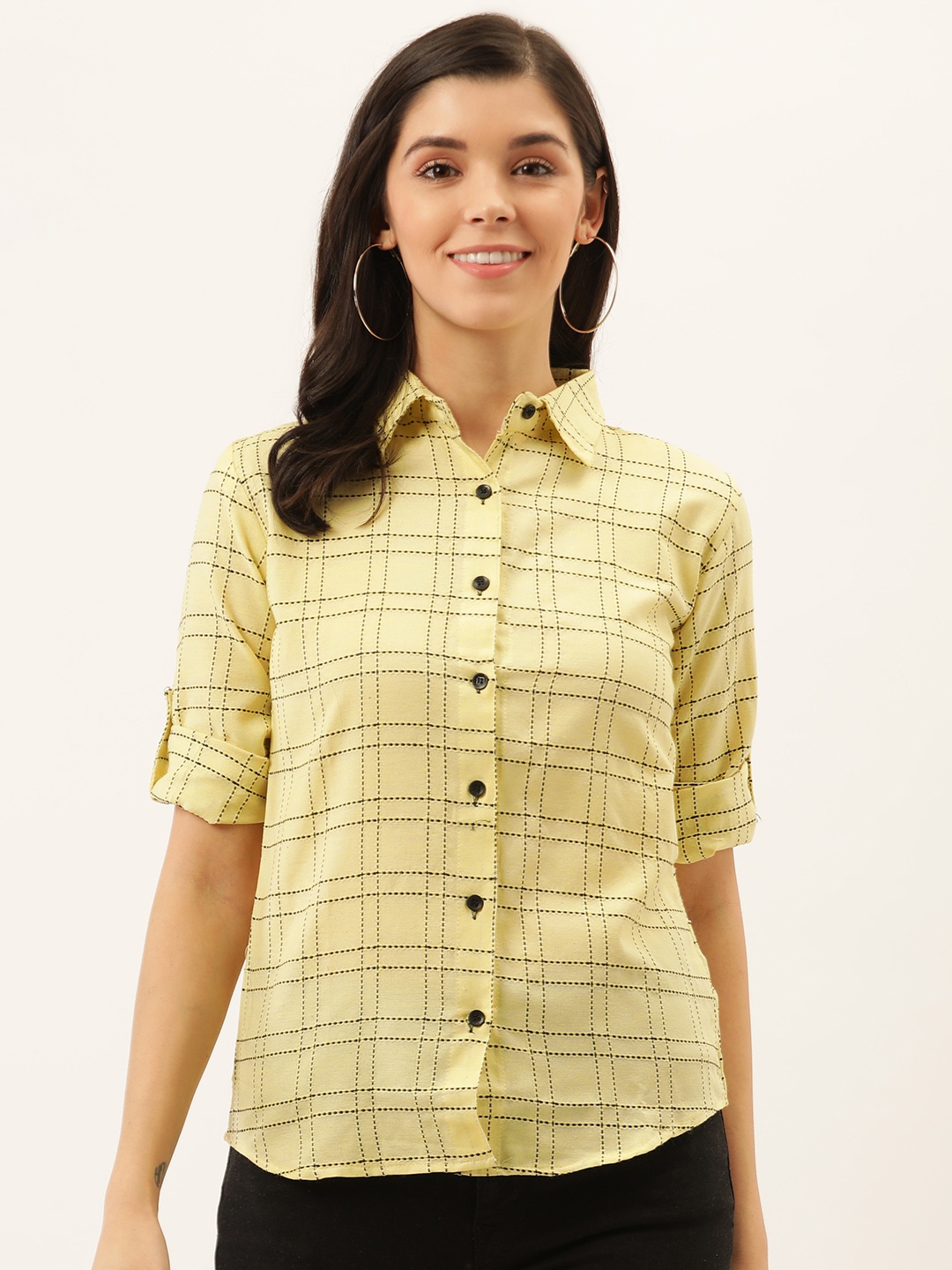 

Darzi Women Yellow & Black Regular Fit Self Design Formal Shirt