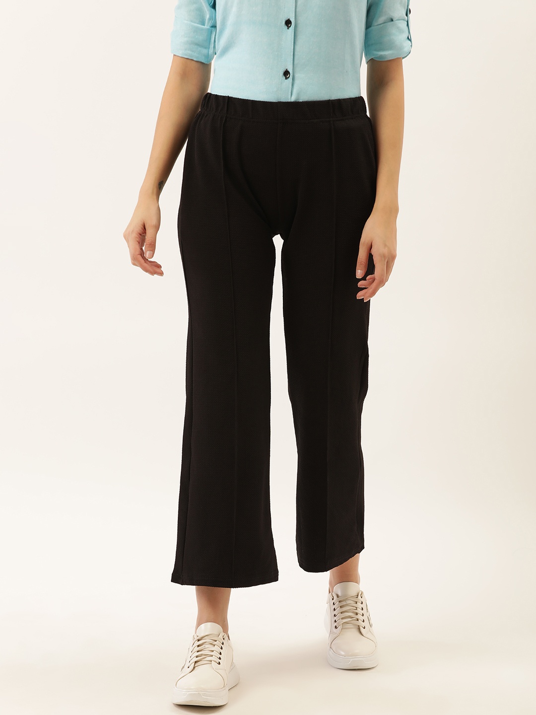 

Darzi Women Black Regular Fit Solid Parallel Trousers