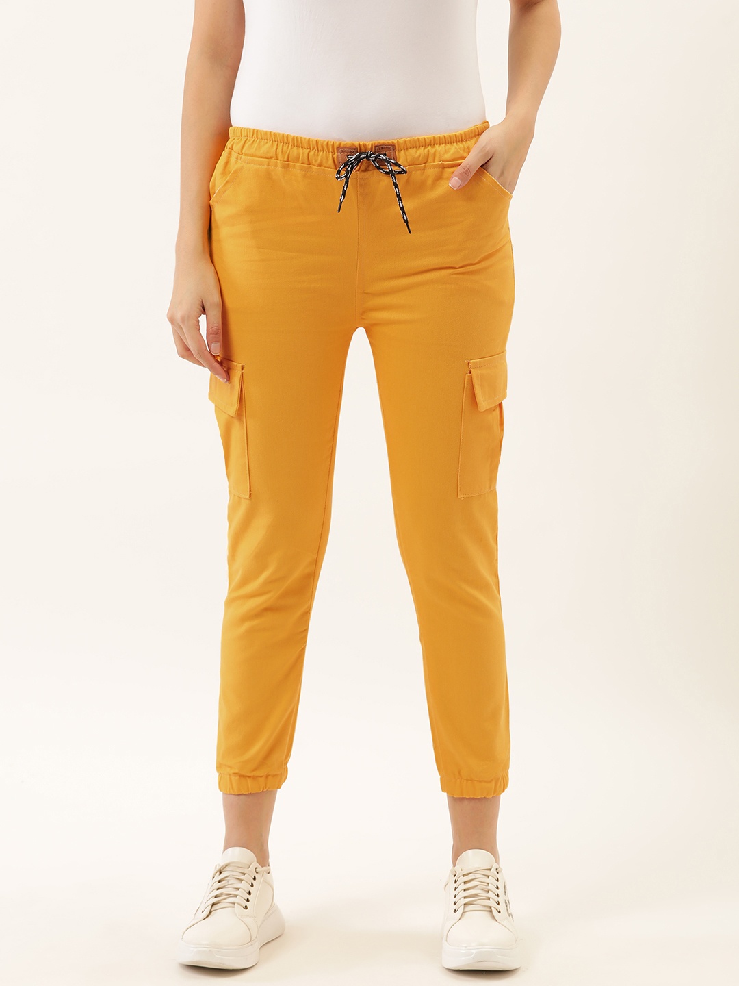 

Darzi Women Mustard Yellow Regular Fit Solid Cropped Cargos