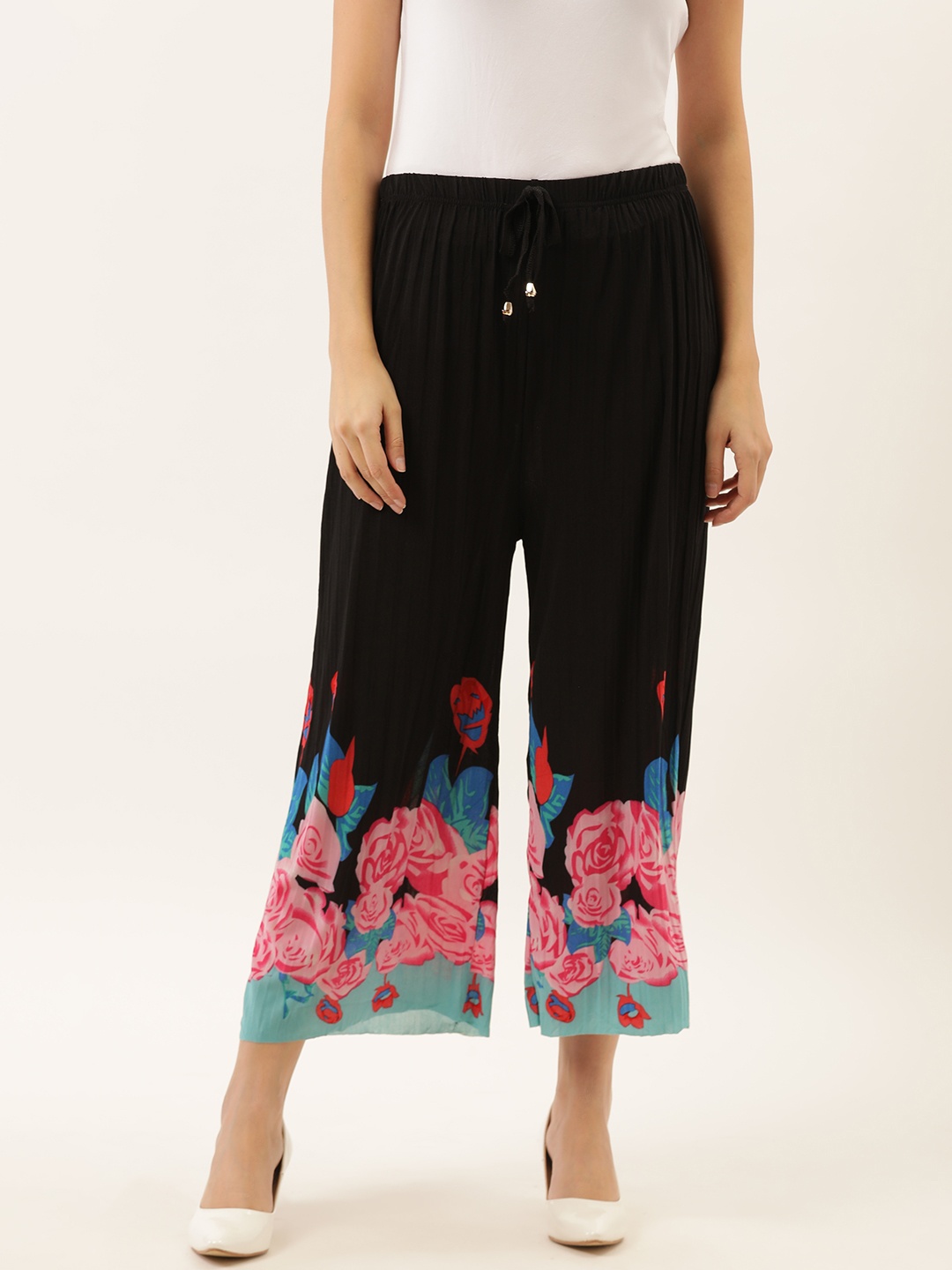 

Darzi Women Black & Pink Straight Fit Printed Culottes