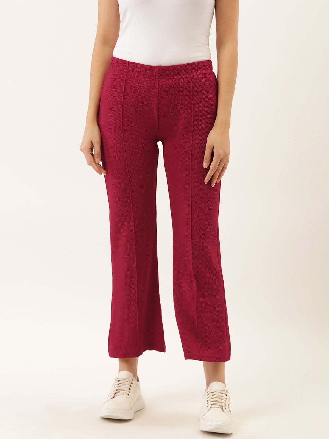 

Darzi Women Maroon Regular Fit Solid Parallel Trousers