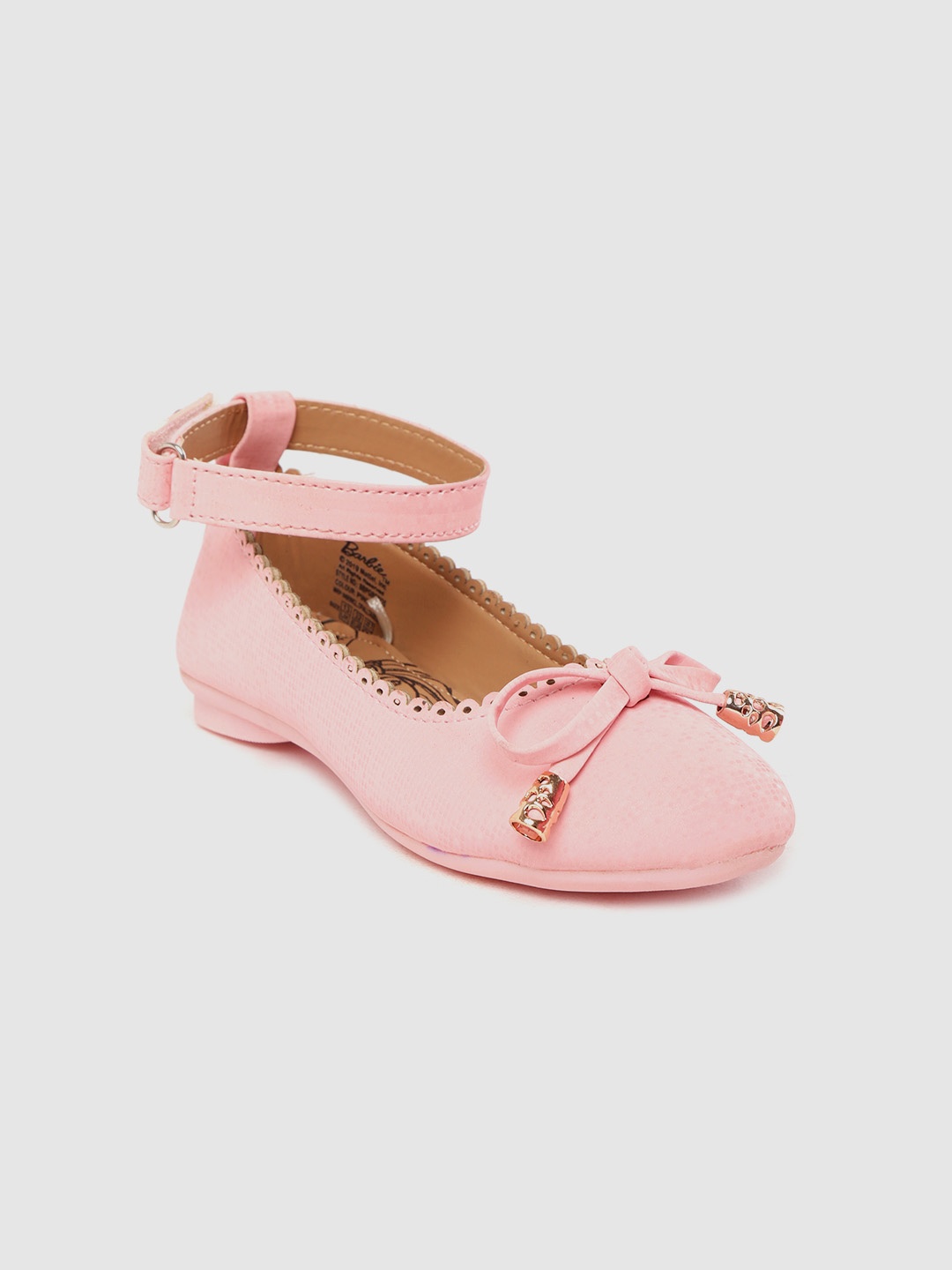 

toothless Girls Pink Geometric Printed Barbie Ballerinas with Bow Detail