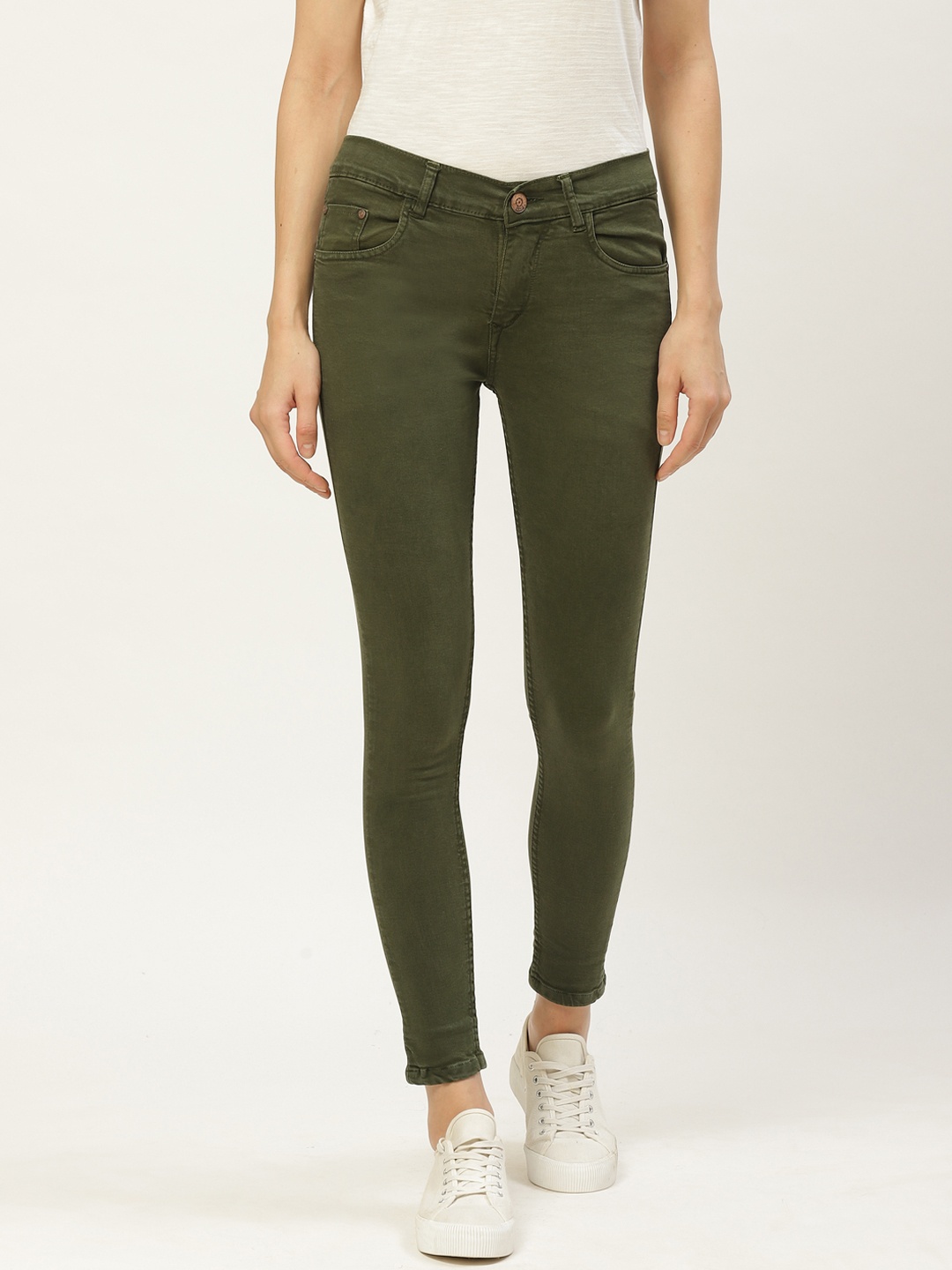 

PARIS HAMILTON Women Olive Green Slim Fit High-Rise Clean Look Stretchable Jeans