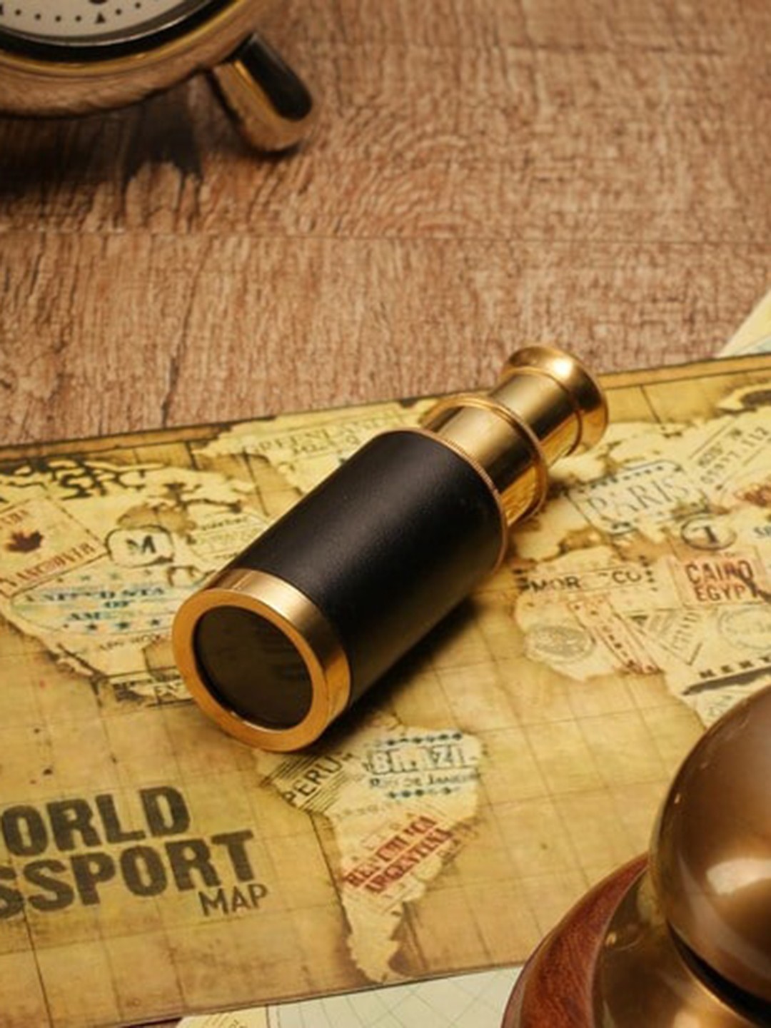 

EXIM DECOR Black & Gold-Toned Leather Wrapped Telescope