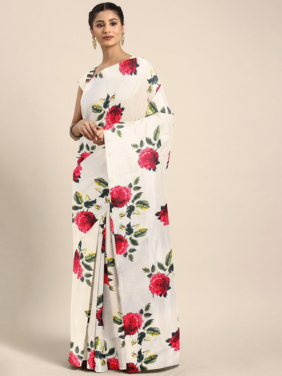 

KALINI Coffee Brown & Pink Silk Blend Floral Printed Saree