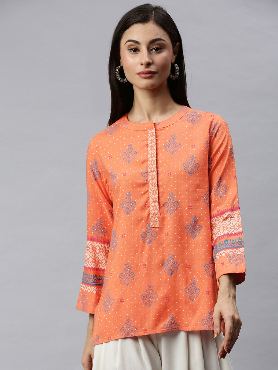

Global Desi Women Coral Printed Top