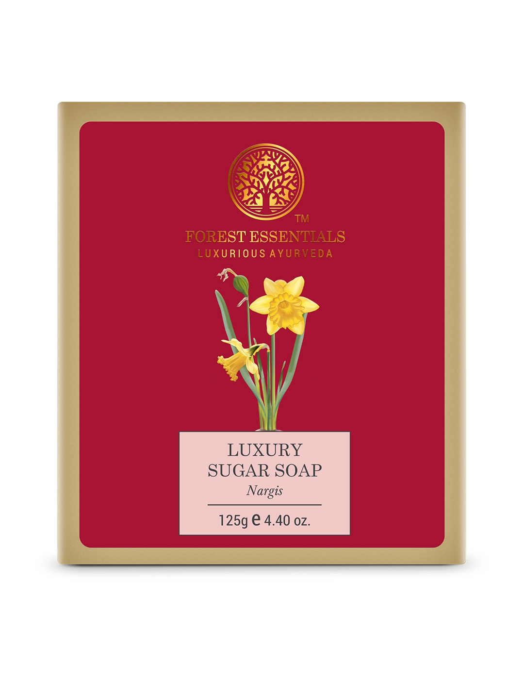 

Forest Essentials Ayurvedic Handmade Luxury Sugar Bath Soap Nargis - 125g, Maroon