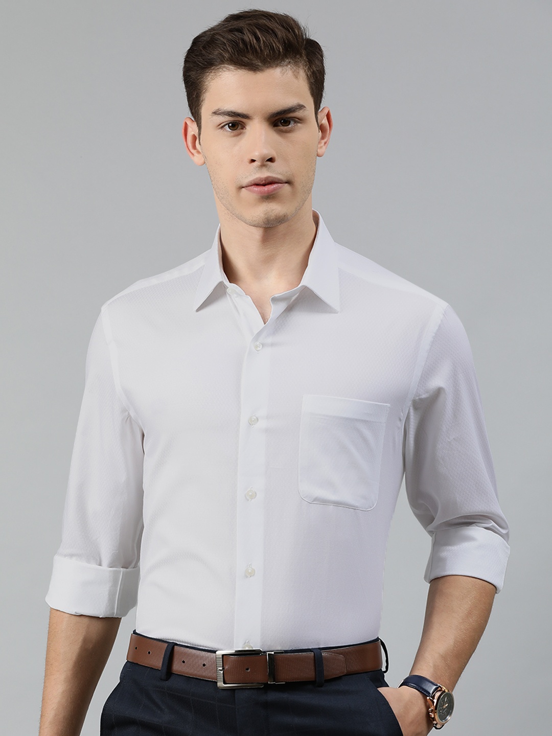 

Arrow Men White Slim Fit Self Design Formal Shirt