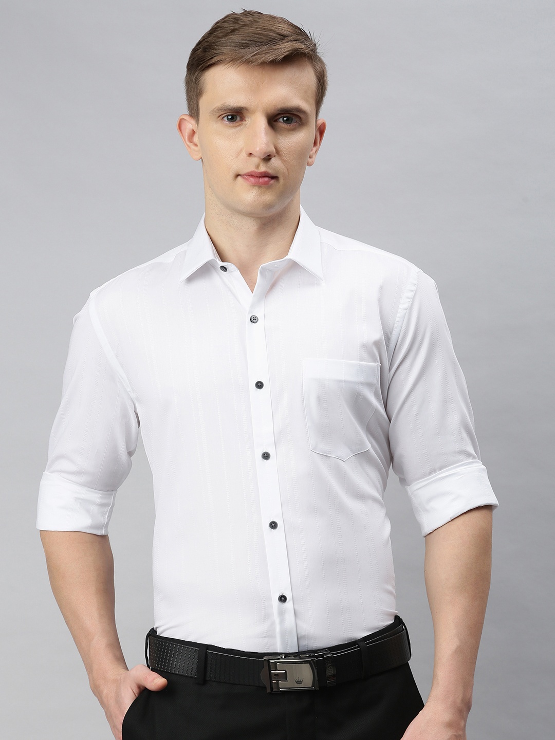 

Arrow New York Men White Slim Fit Self Striped Formal Shirt