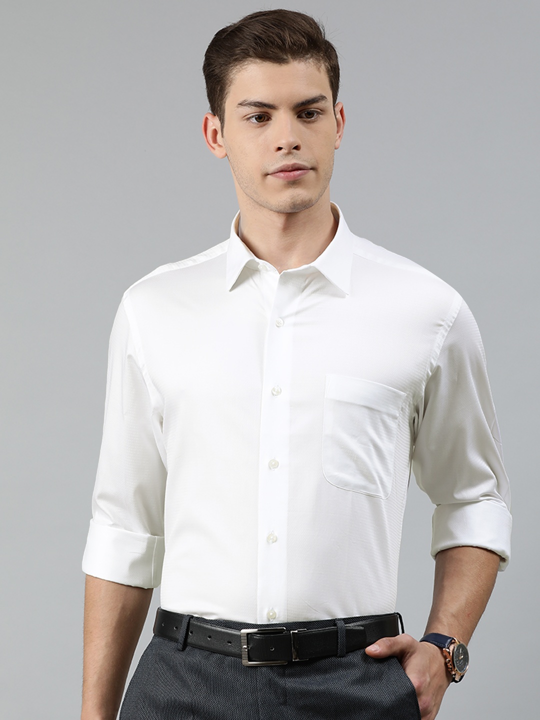 

Arrow Men White Regular Fit Self Design Formal Shirt