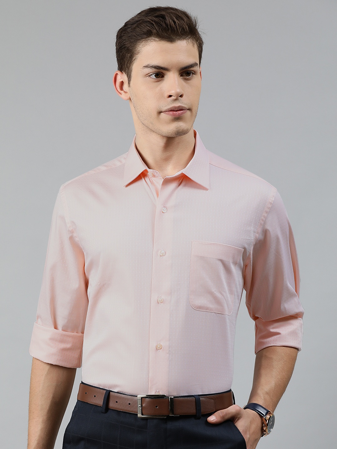 

Arrow Men Peach-Coloured Regular Fit Self Design Formal Shirt
