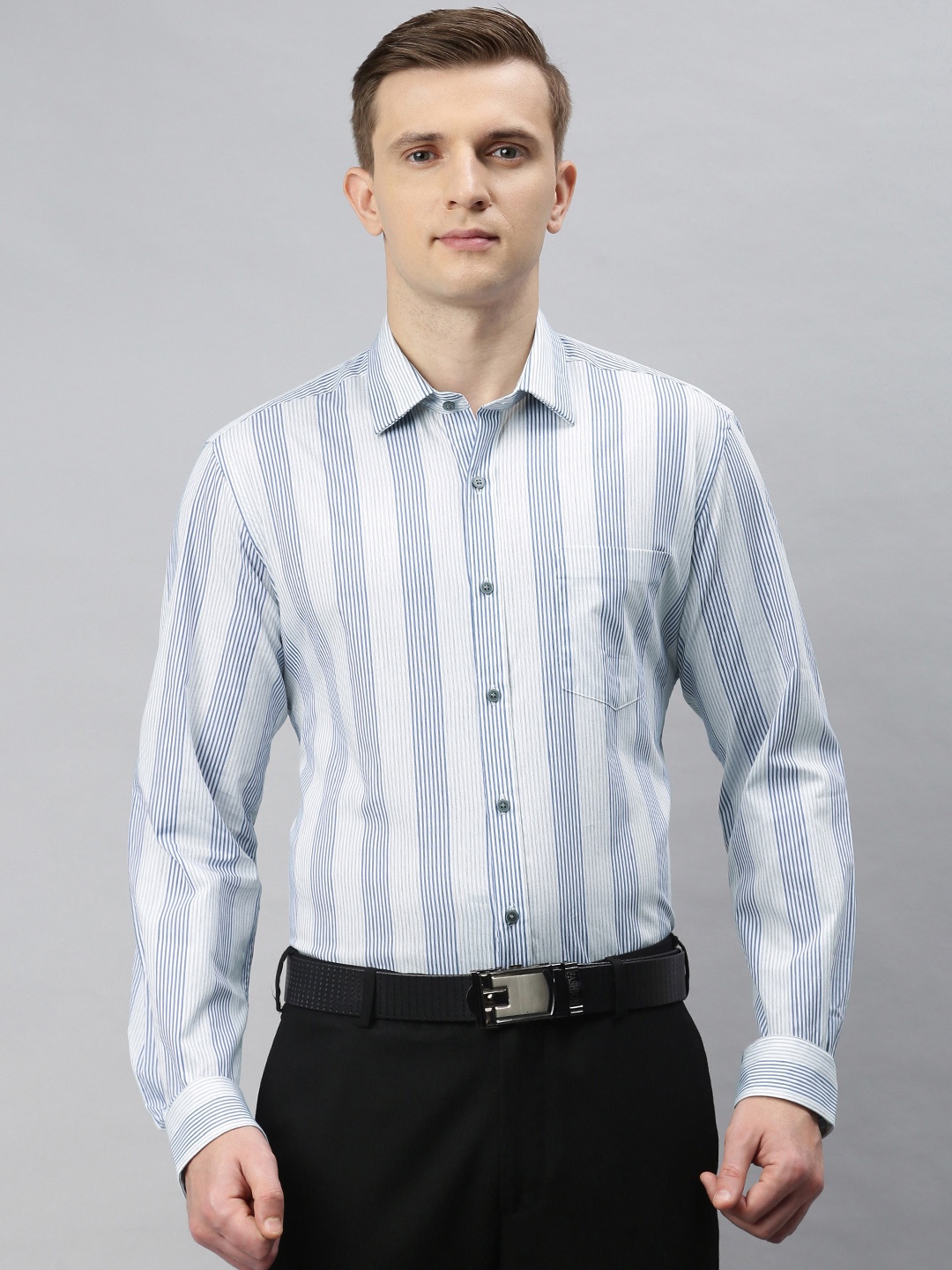 

Arrow New York Men White & Blue Slim Fit Striped Formal Shirt