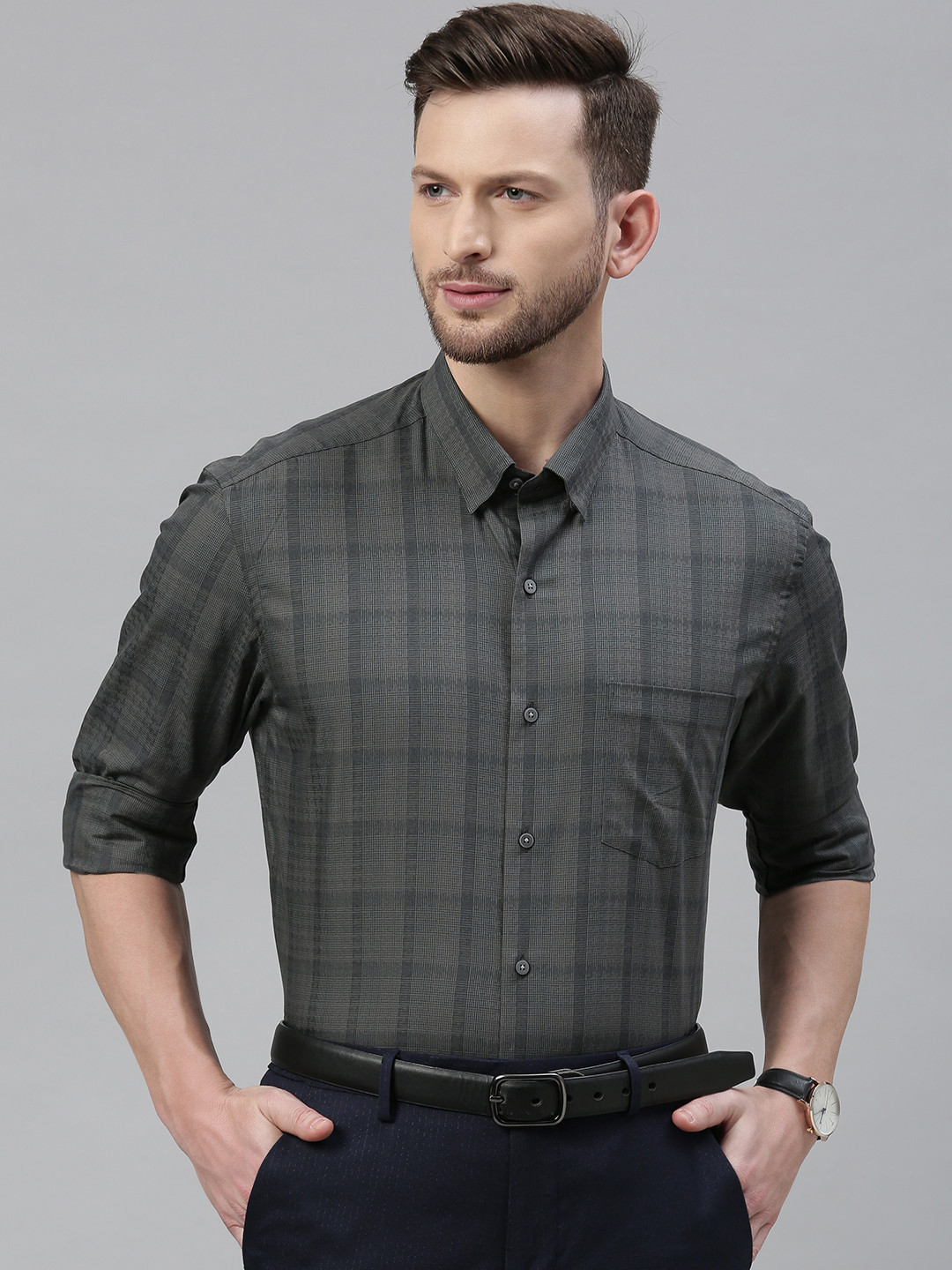 

Arrow New York Men Grey Slim Fit Checked Formal Shirt