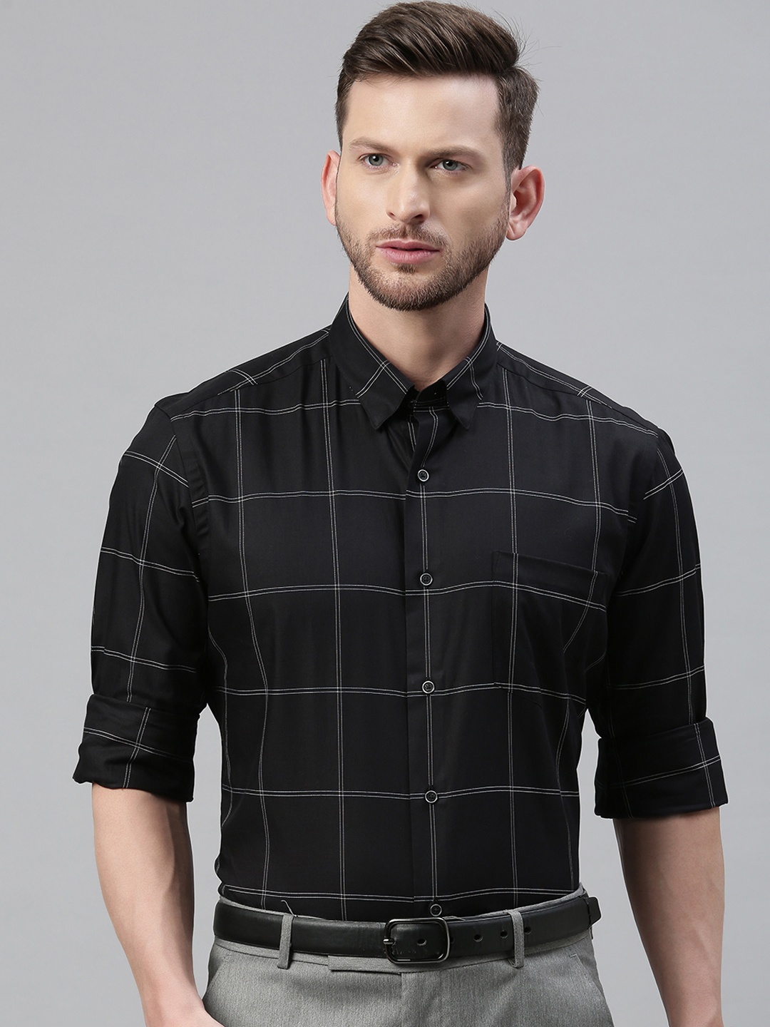 

Arrow New York Men Black Slim Fit Checked Formal Shirt