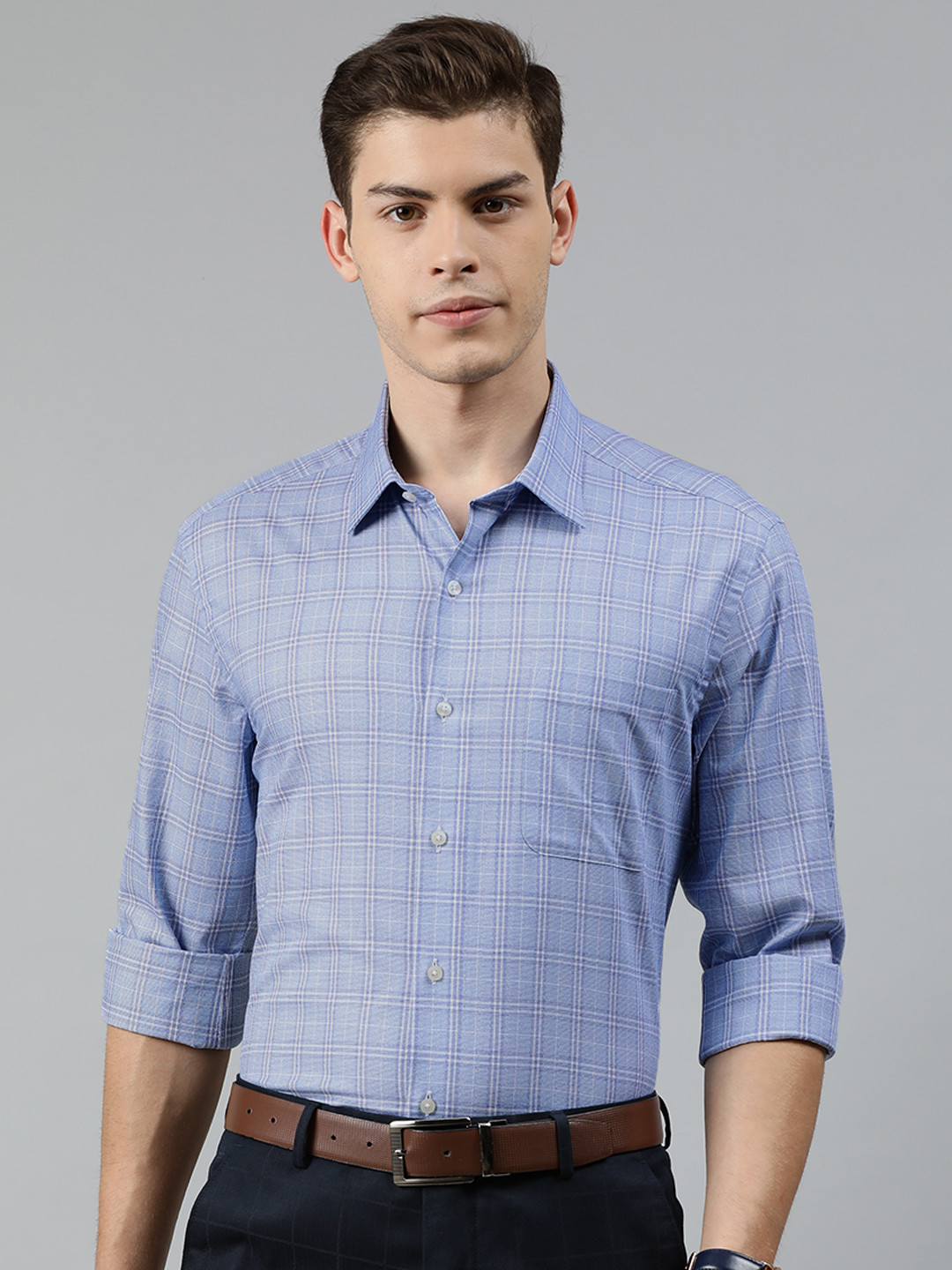 

Arrow Men Blue & White Slim Fit Checked Formal Shirt