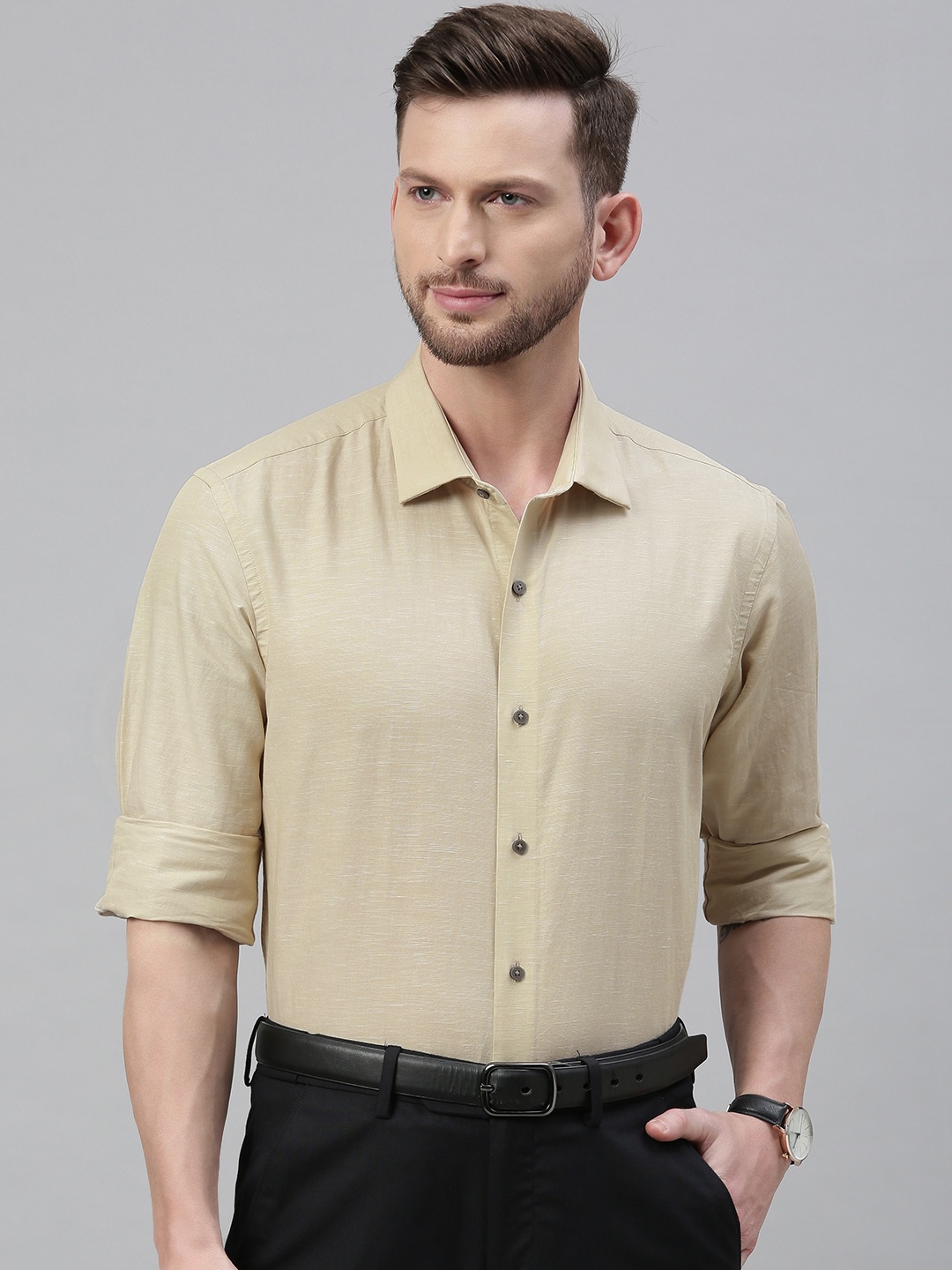 

Arrow New York Men Beige Slim Fit Self Design Formal Shirt