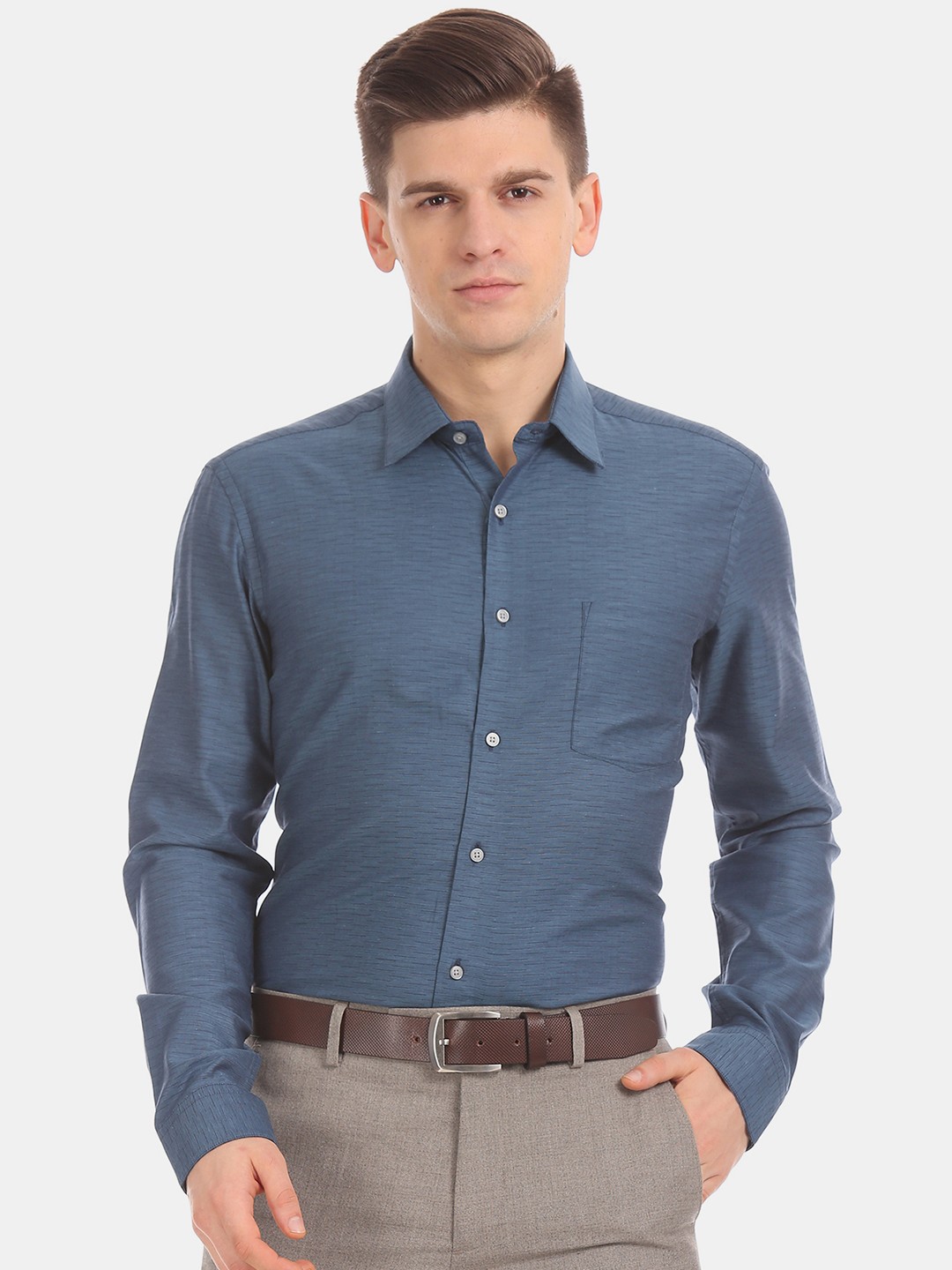 

Arrow New York Men Teal & Black Slim Fit Striped Formal Shirt