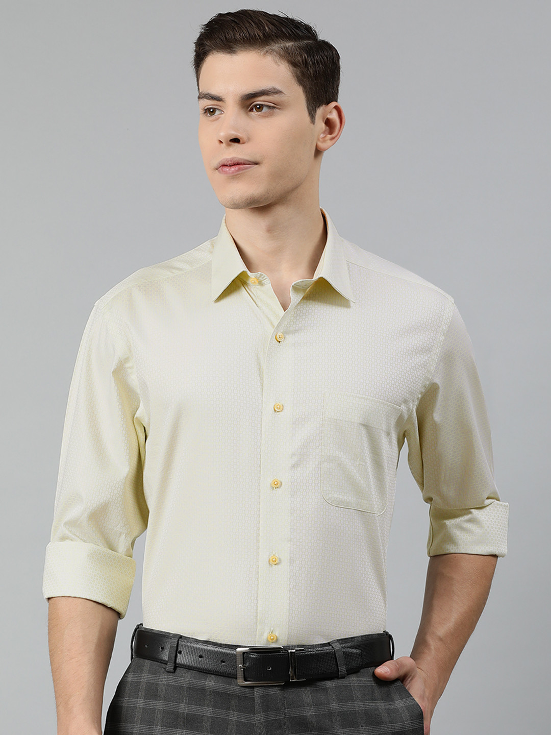 

Arrow Men Yellow & Off-White Regular Fit Self Design Formal Shirt
