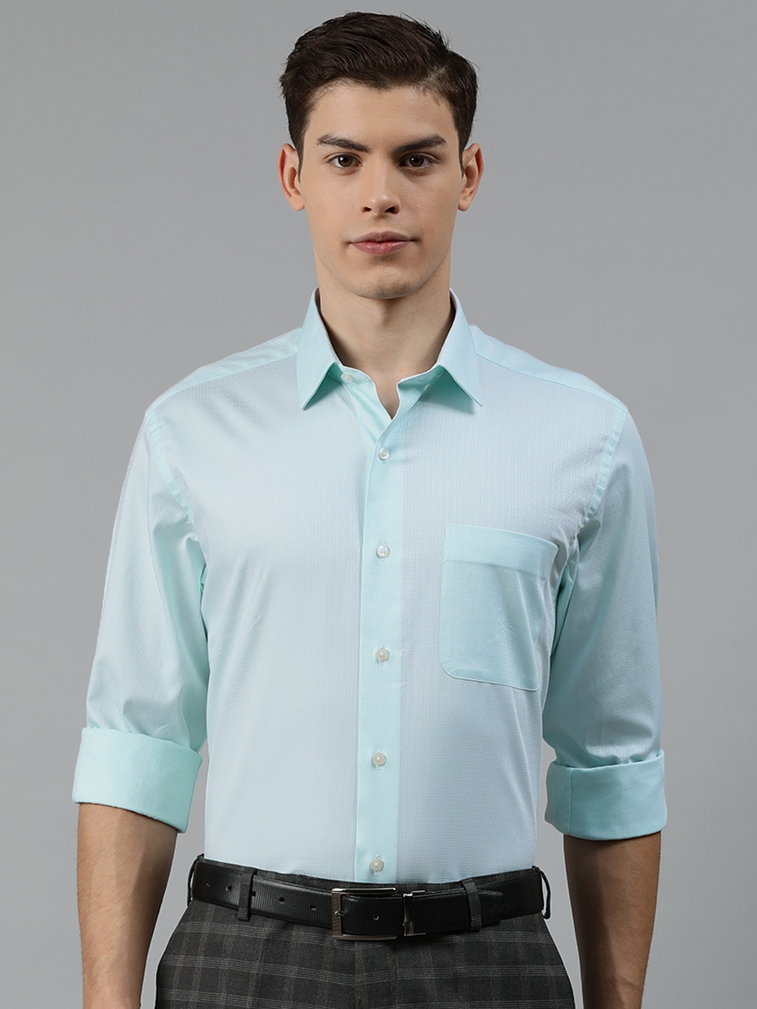 

Arrow Men Sea Green Regular Fit Self Design Formal Shirt