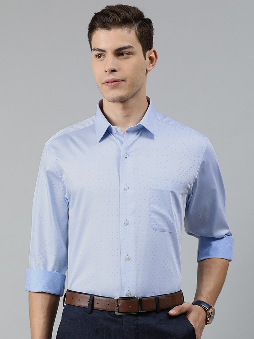 

Arrow Men Blue Regular Fit Self Design Formal Shirt