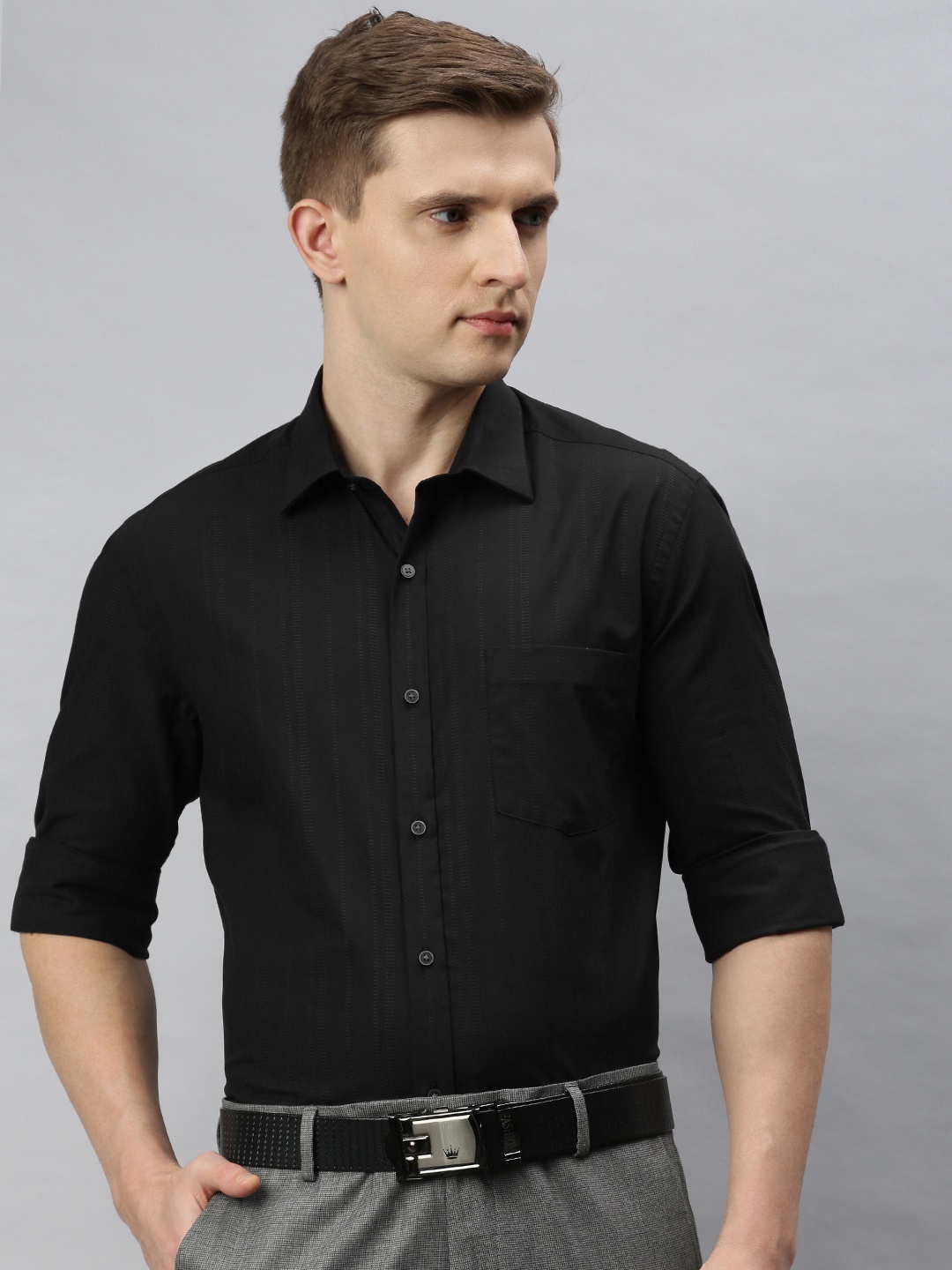 

Arrow New York Men Black Slim Fit Solid Formal Shirt
