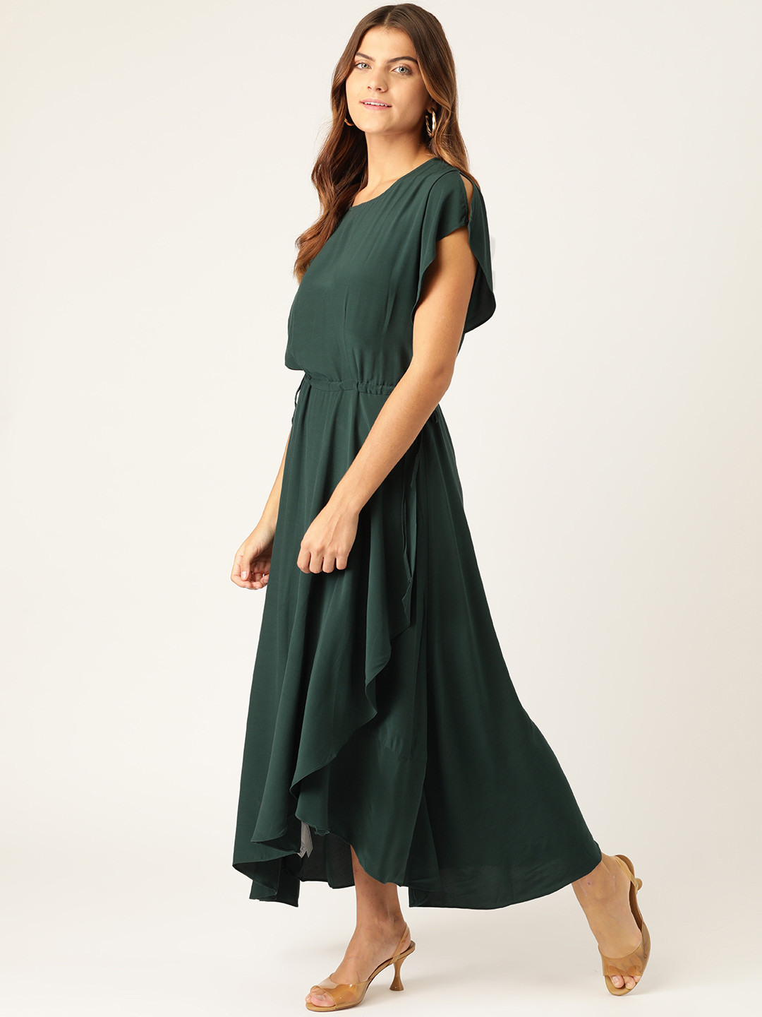 

MANGO Women Green Solid Sustainable Blouson Maxi Dress