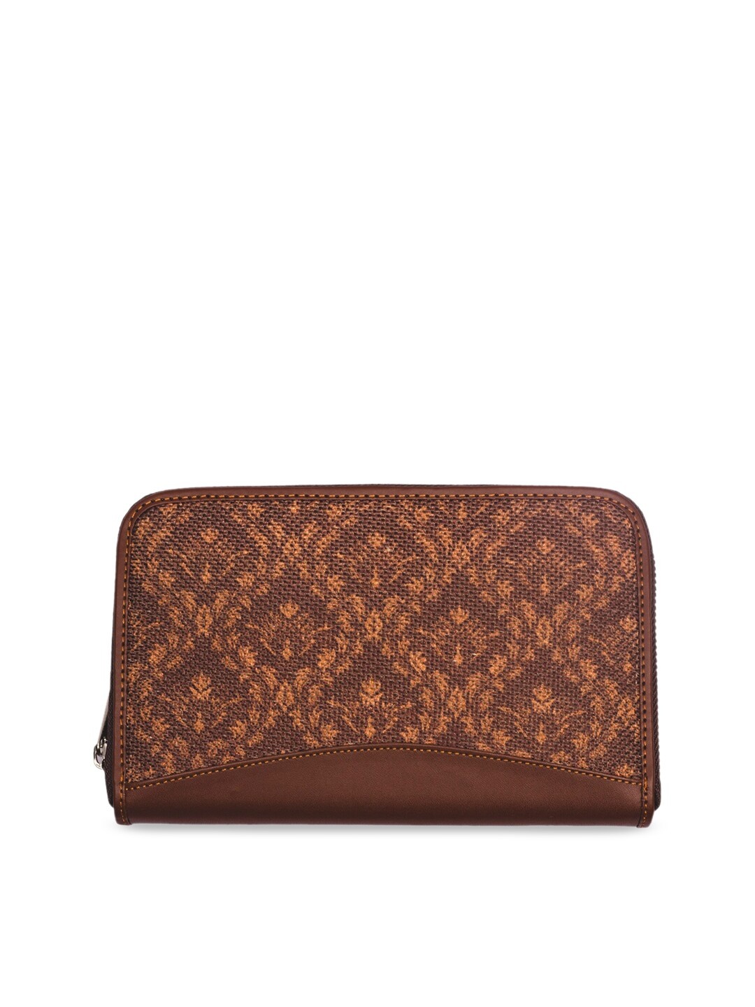 

ZOUK Women Brown & Orange Printed Vegan Leather Zip Around Sustainable Wallet