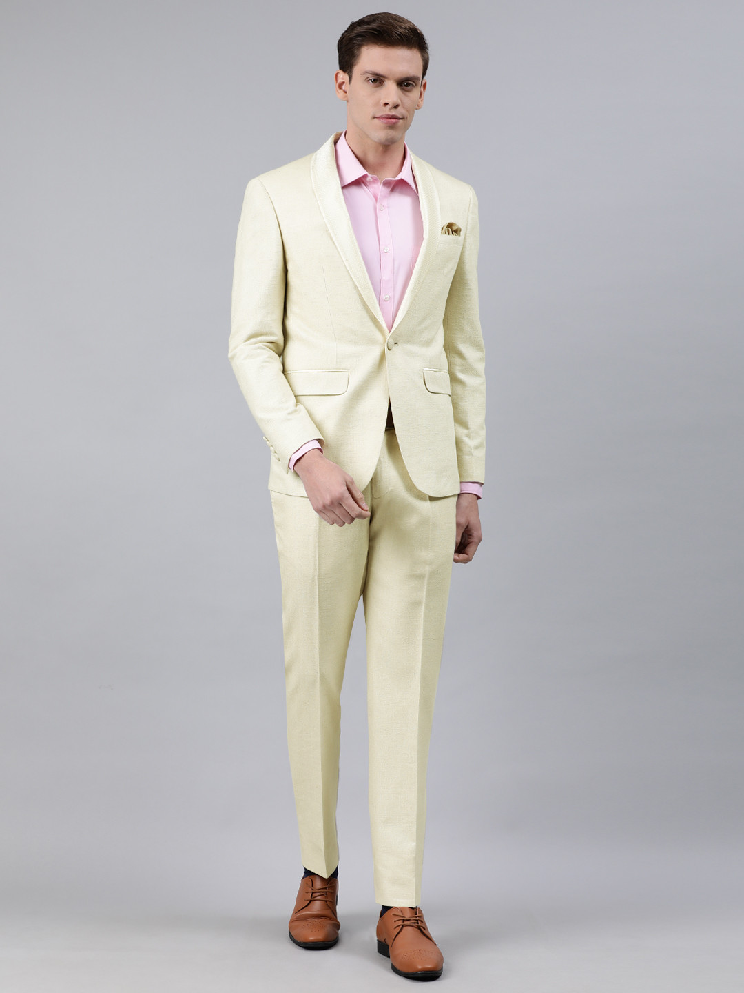 

Louis Philippe Men Off-White Solid Milano Fit Single-Breasted Two-Piece Party Suit