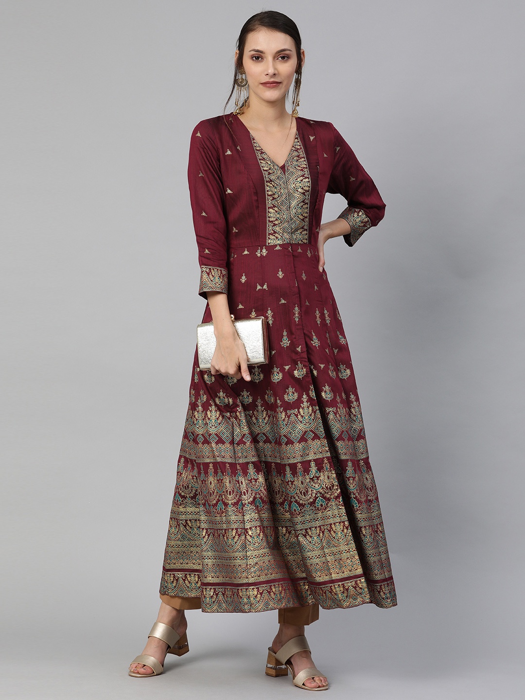 

Global Desi Women Maroon Printed Anarkali Kurta