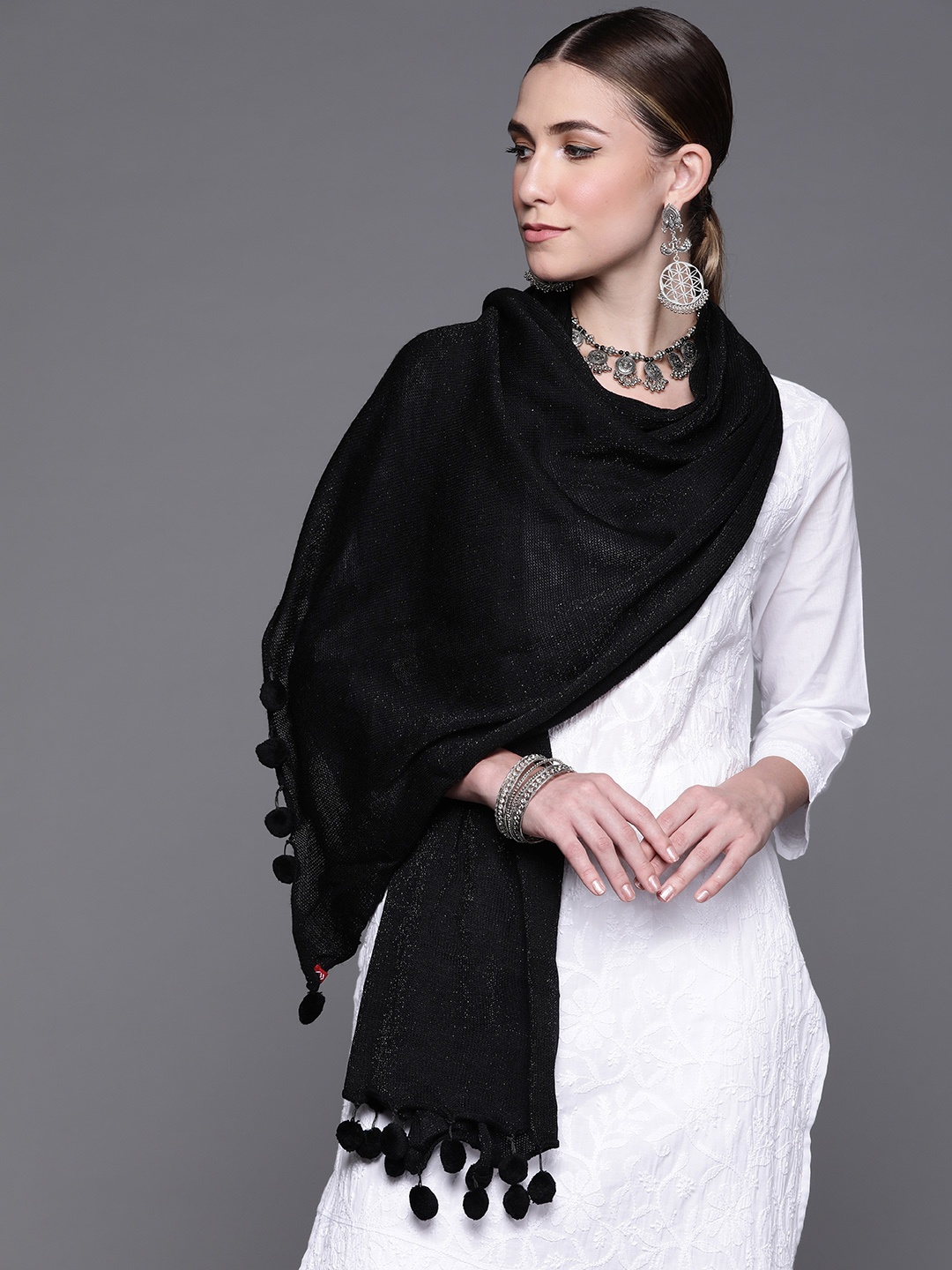 

Biba Black Solid Dupatta
